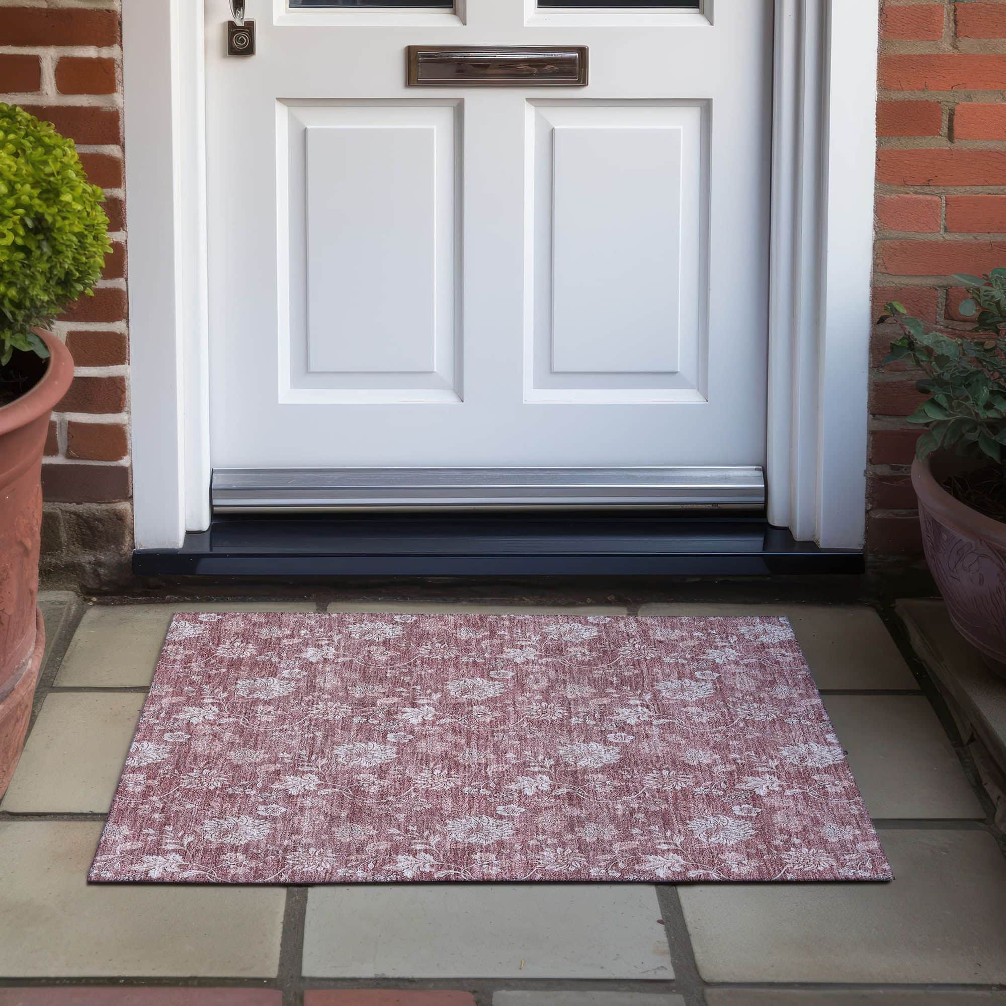 Machine Washable Blush Pink Rug - Indoor / Outdoor - Kids / Pet Friendly Floral Print Rug