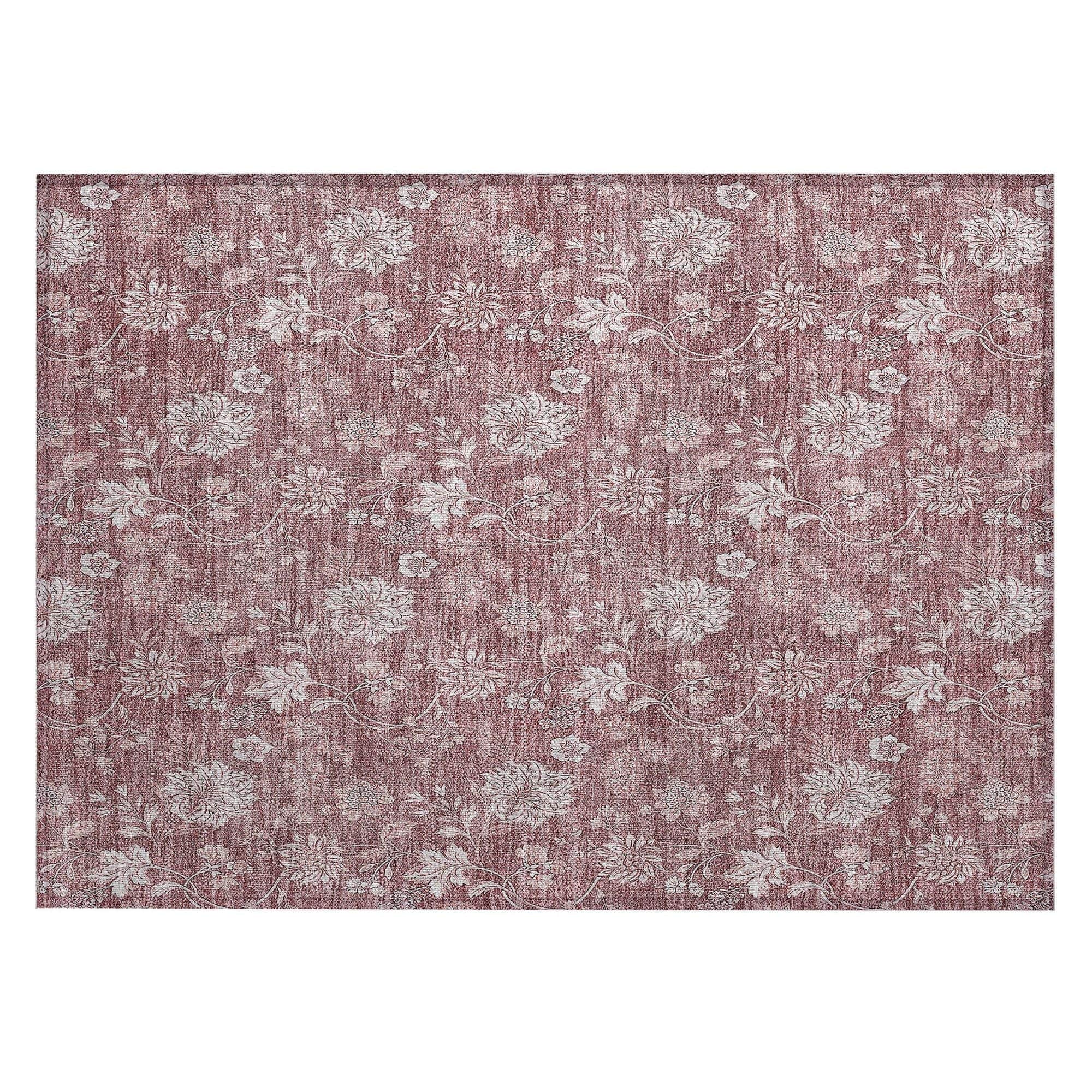 Machine Washable Blush Pink Rug - Indoor / Outdoor - Kids / Pet Friendly Floral Print Rug