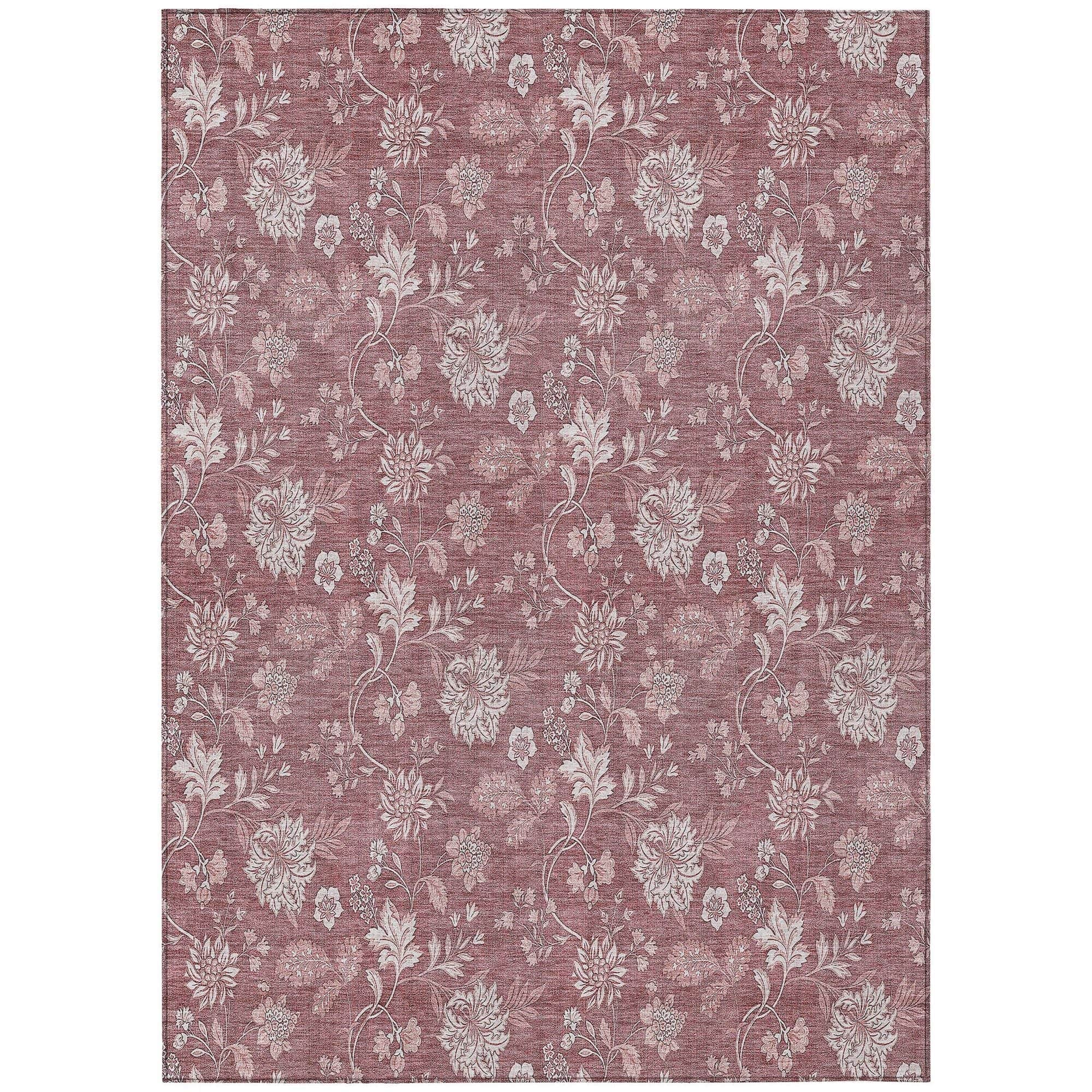 Machine Washable Blush Pink Rug - Indoor / Outdoor - Kids / Pet Friendly Floral Print Rug