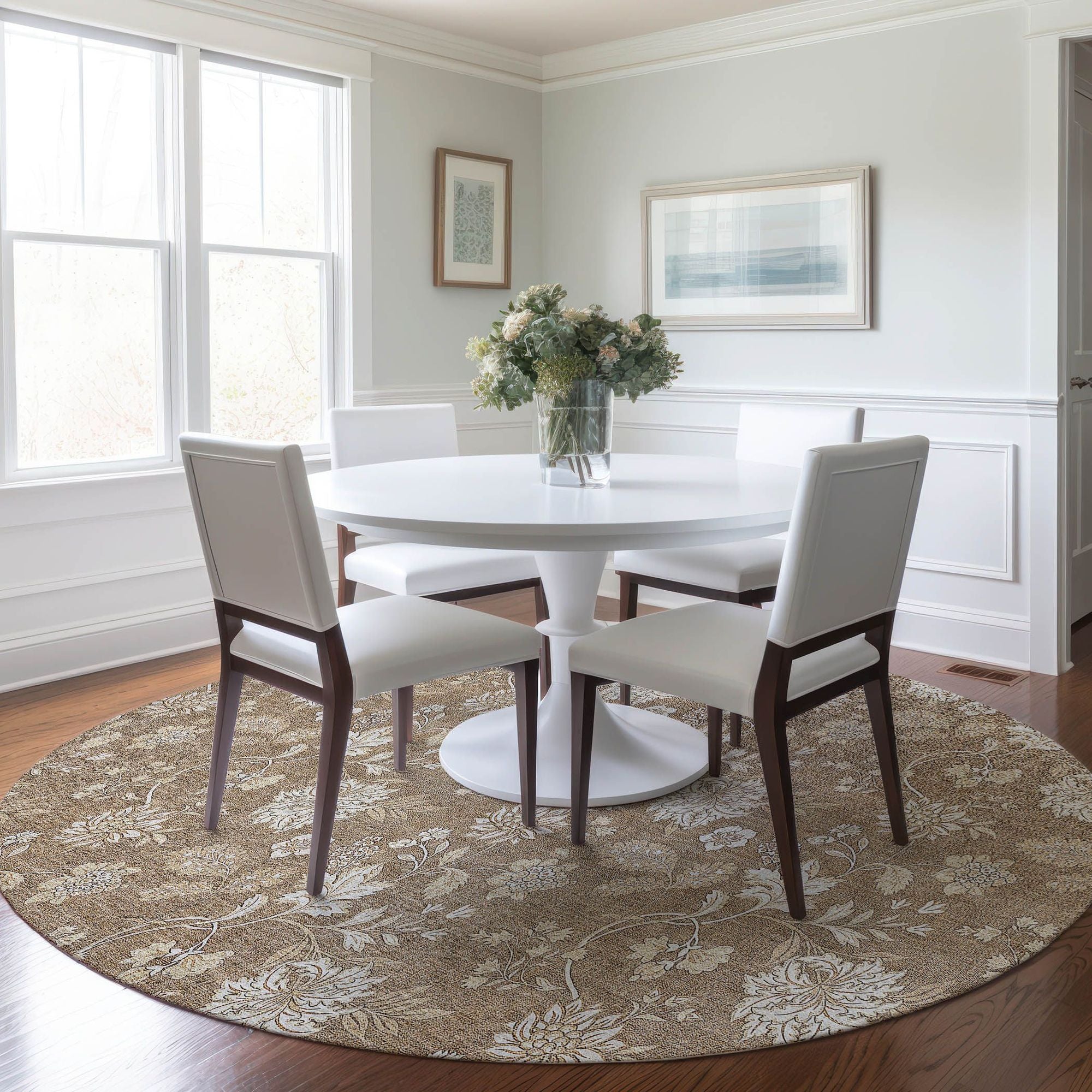 Machine Washable Copper Orange Rug - Indoor / Outdoor - Kids / Pet Friendly Floral Print Rug