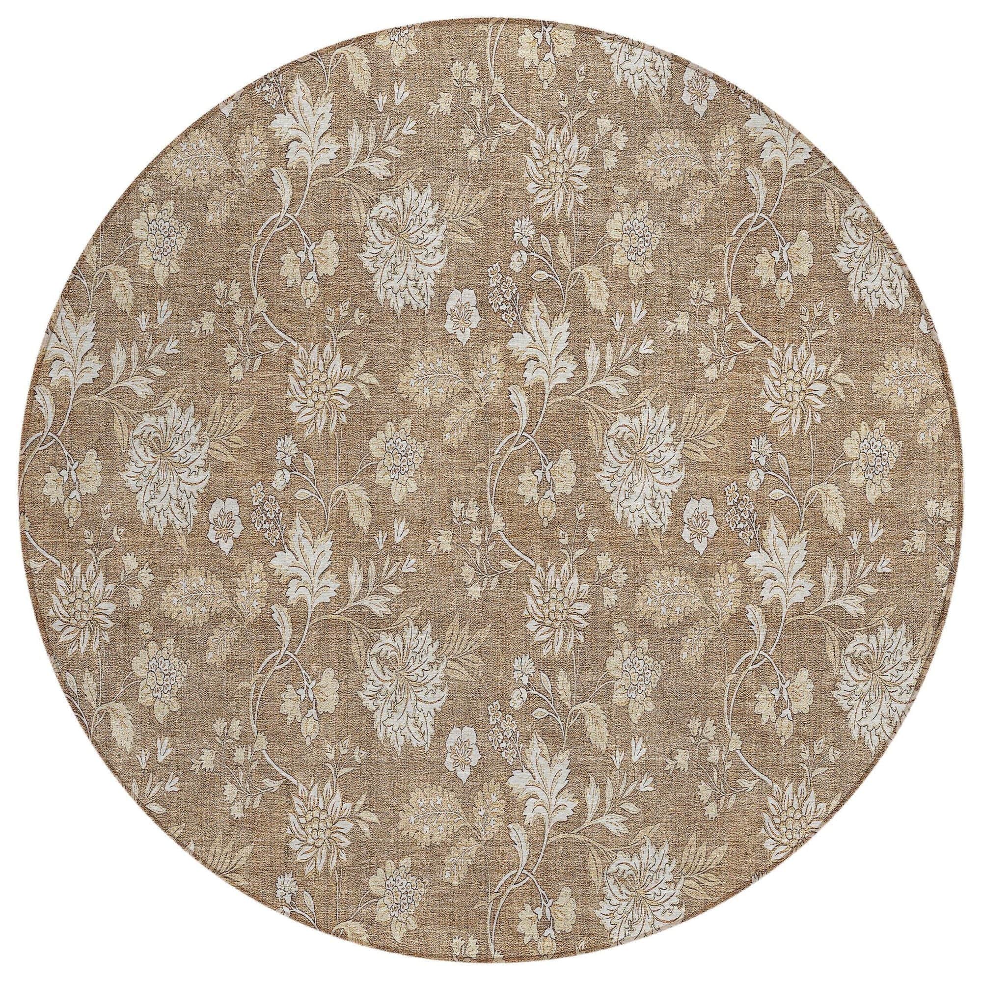 Machine Washable Copper Orange Rug - Indoor / Outdoor - Kids / Pet Friendly Floral Print Rug