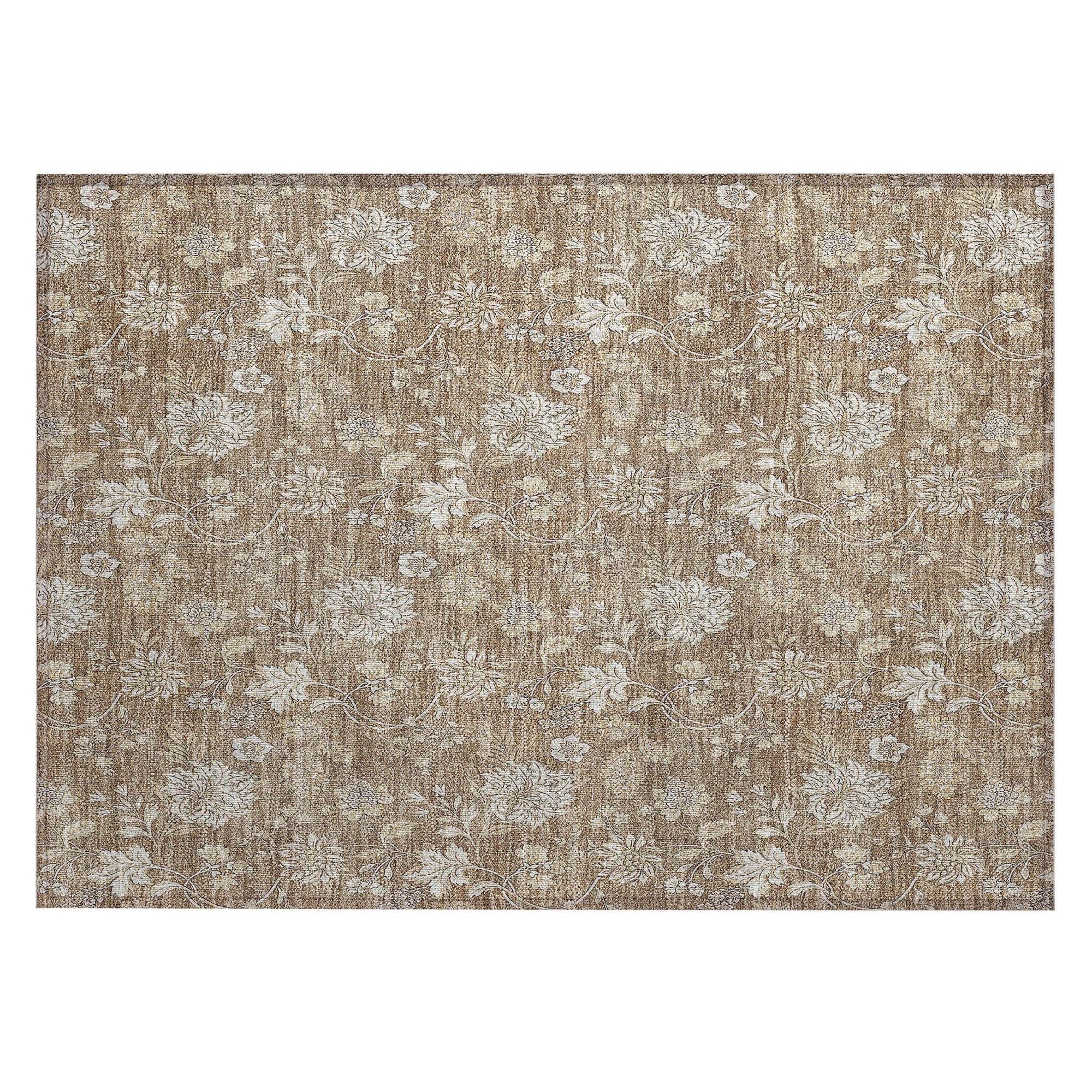 Machine Washable Copper Orange Rug - Indoor / Outdoor - Kids / Pet Friendly Floral Print Rug