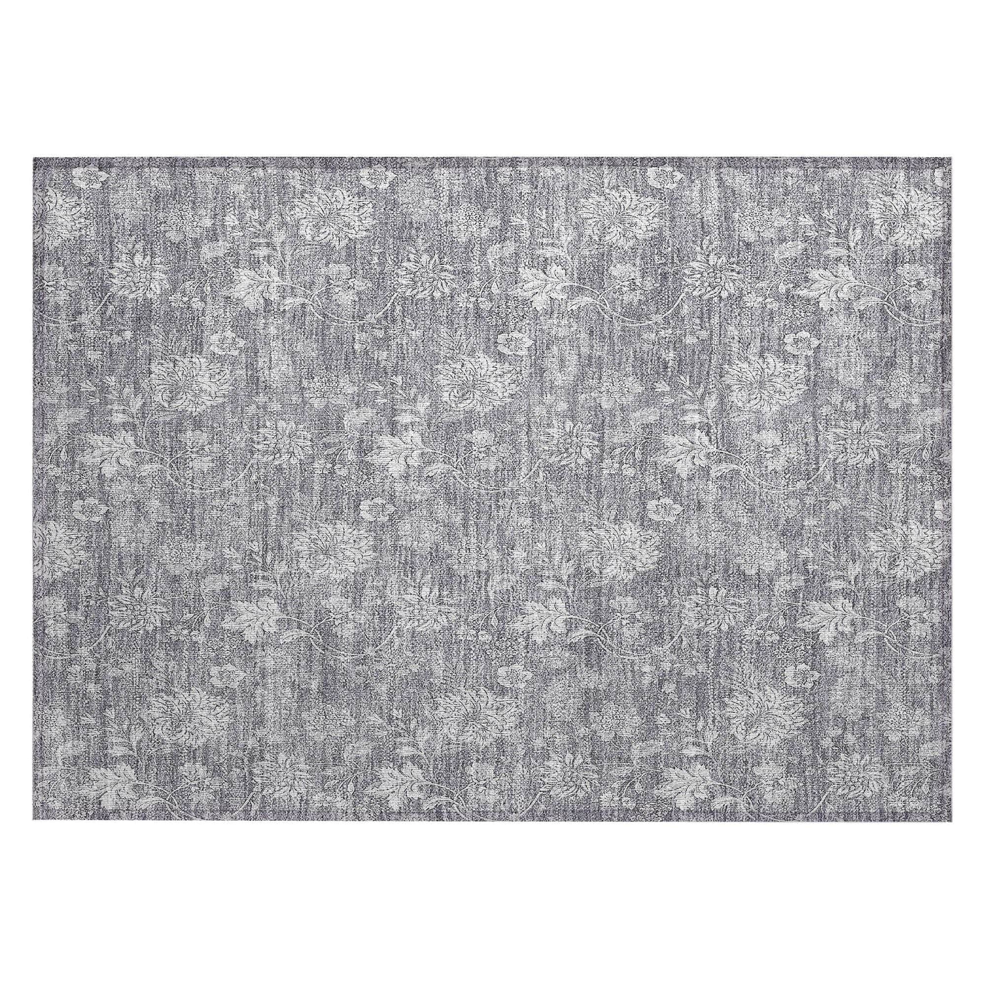 Machine Washable Gray Rug - Indoor / Outdoor - Kids / Pet Friendly Floral Print Rug