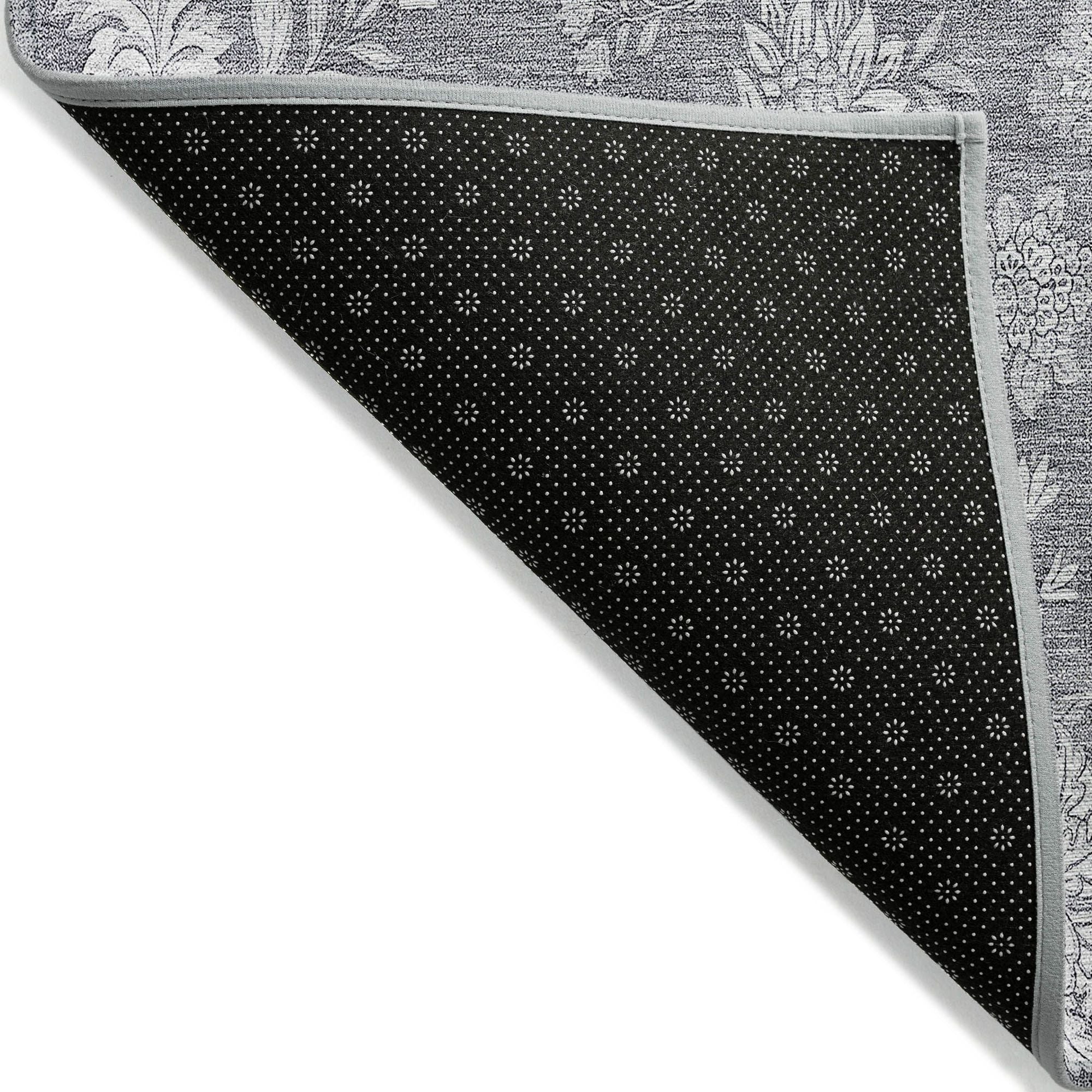Machine Washable Gray Rug - Indoor / Outdoor - Kids / Pet Friendly Floral Print Rug