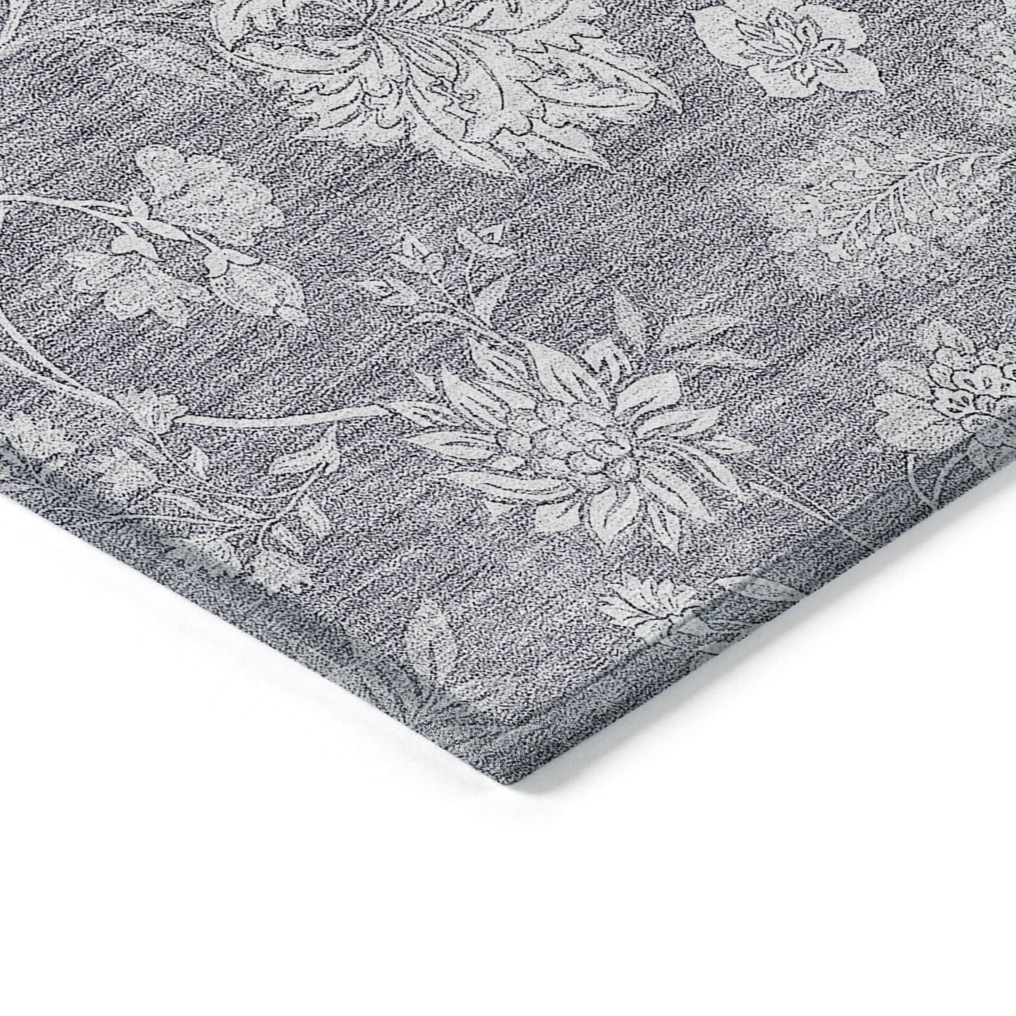 Machine Washable Gray Rug - Indoor / Outdoor - Kids / Pet Friendly Floral Print Rug