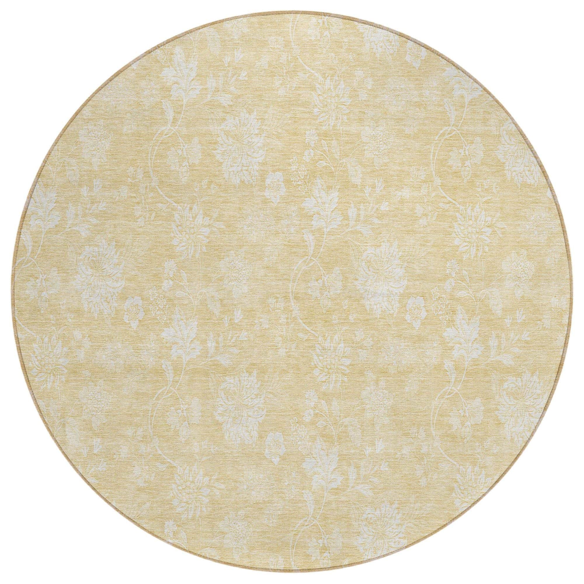 Machine Washable Honey Gold Rug - Indoor / Outdoor - Kids / Pet Friendly Floral Print Rug