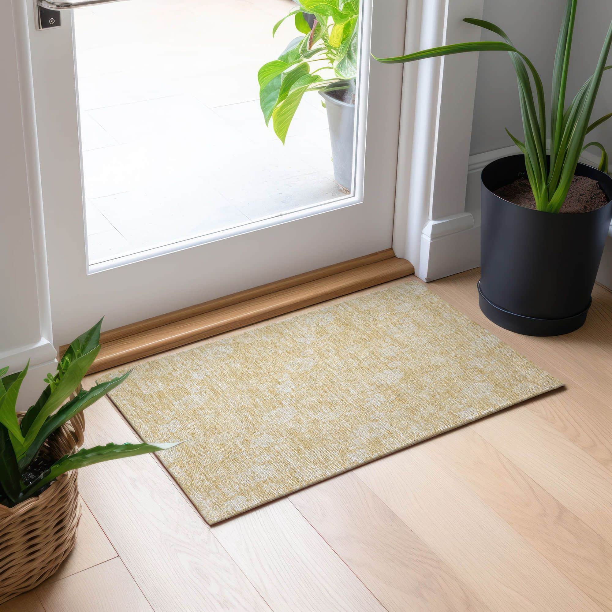 Machine Washable Honey Gold Rug - Indoor / Outdoor - Kids / Pet Friendly Floral Print Rug
