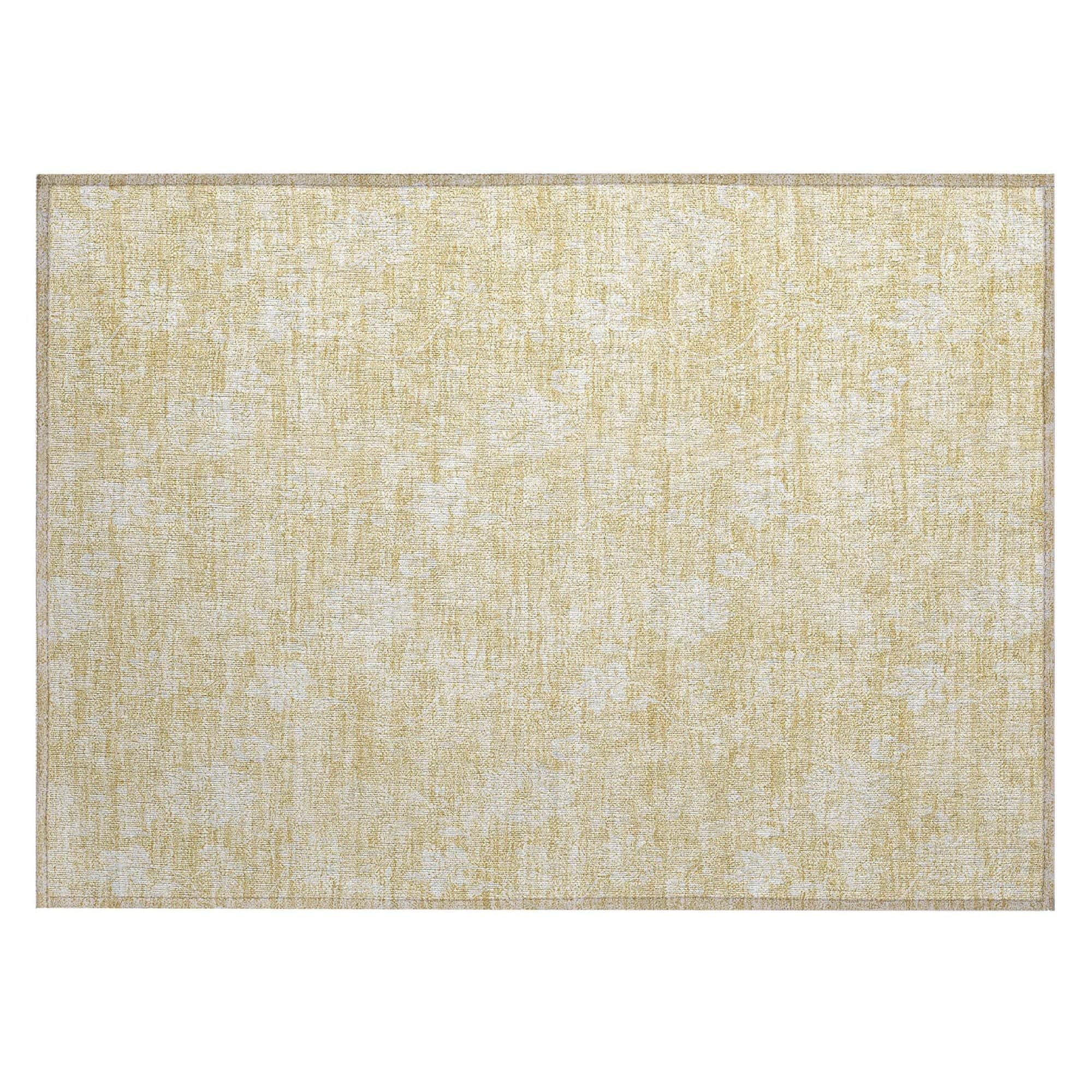 Machine Washable Honey Gold Rug - Indoor / Outdoor - Kids / Pet Friendly Floral Print Rug