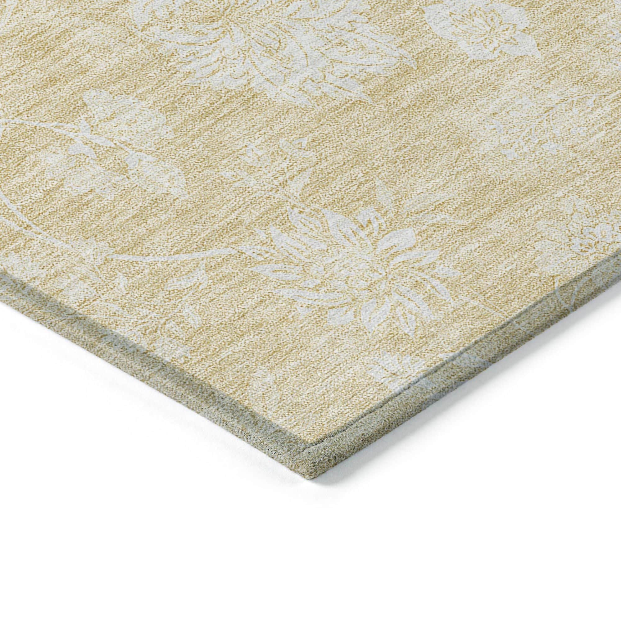 Machine Washable Honey Gold Rug - Indoor / Outdoor - Kids / Pet Friendly Floral Print Rug