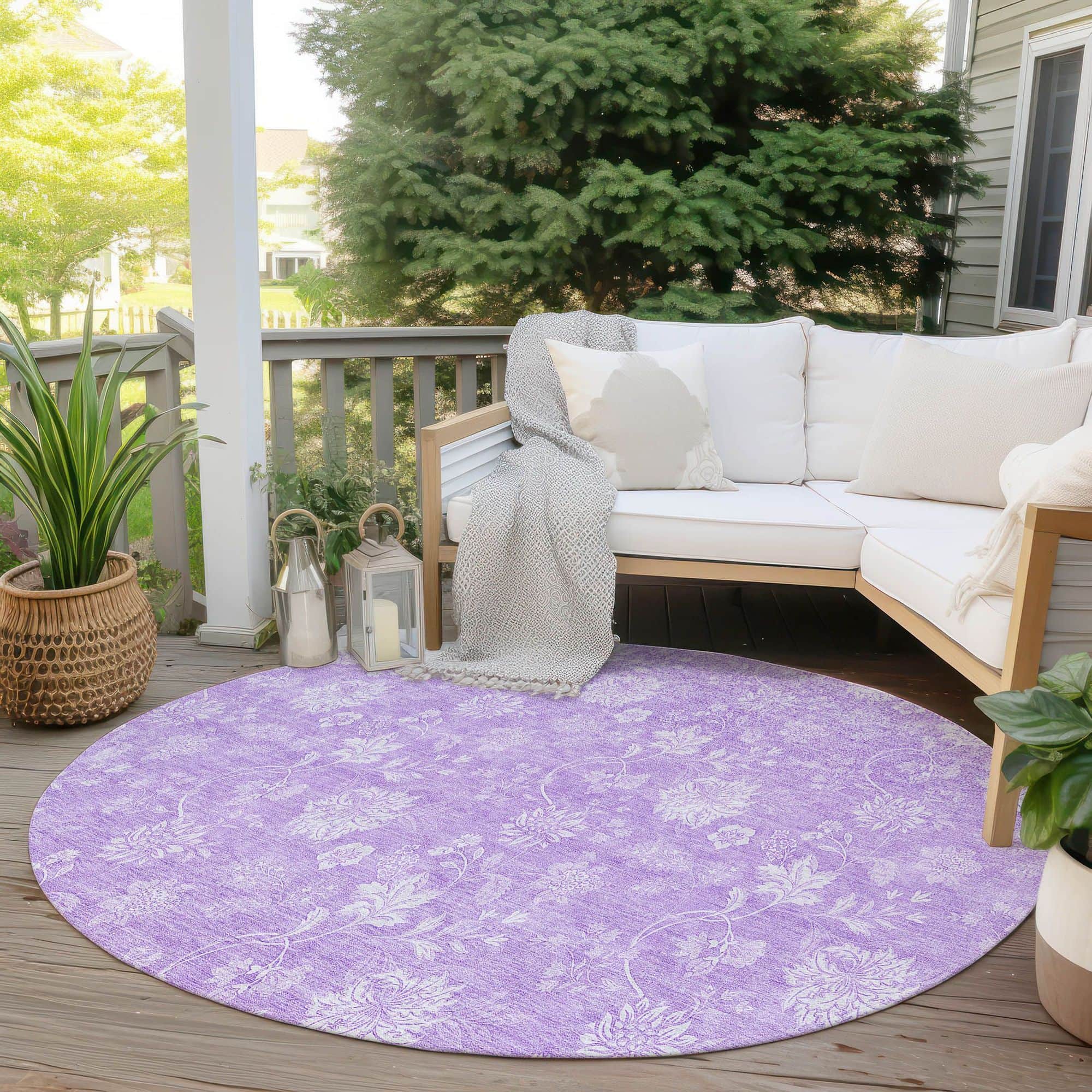 Machine Washable Lilac Purple Rug - Indoor / Outdoor - Kids / Pet Friendly Floral Print Rug