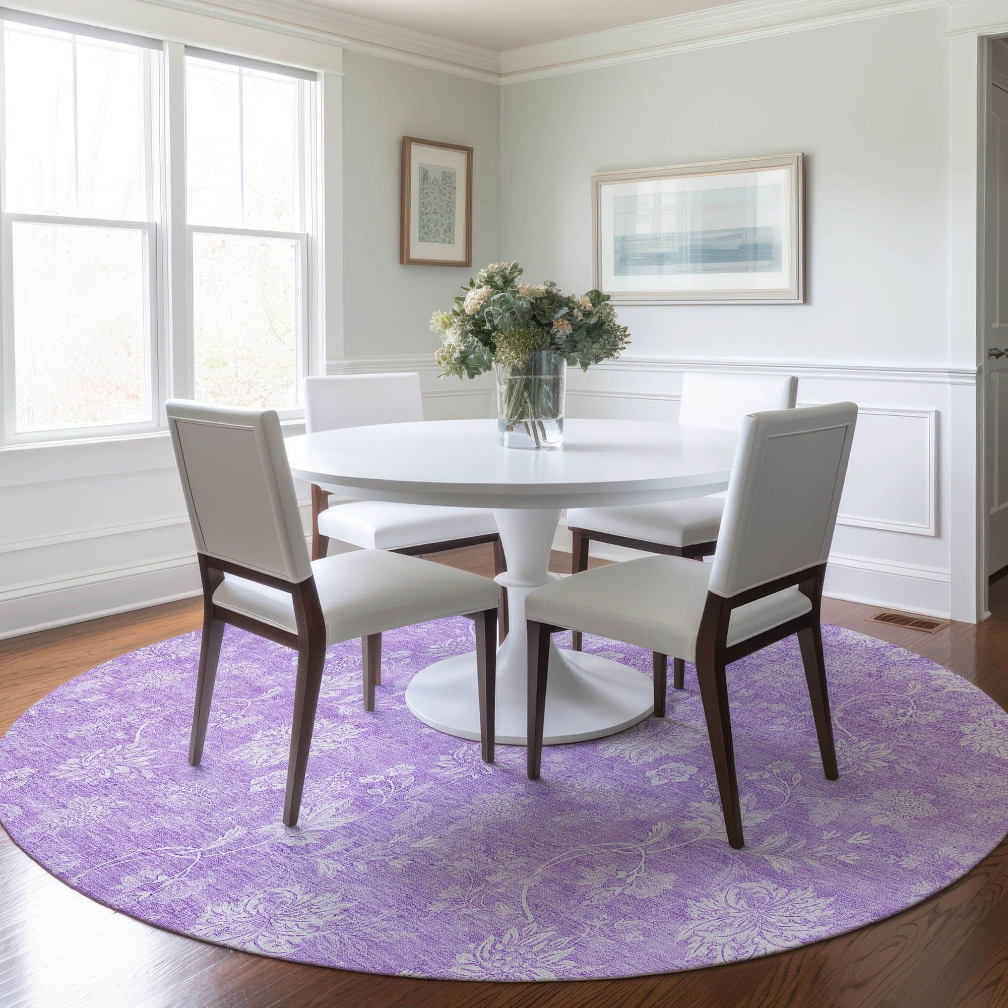 Machine Washable Lilac Purple Rug - Indoor / Outdoor - Kids / Pet Friendly Floral Print Rug
