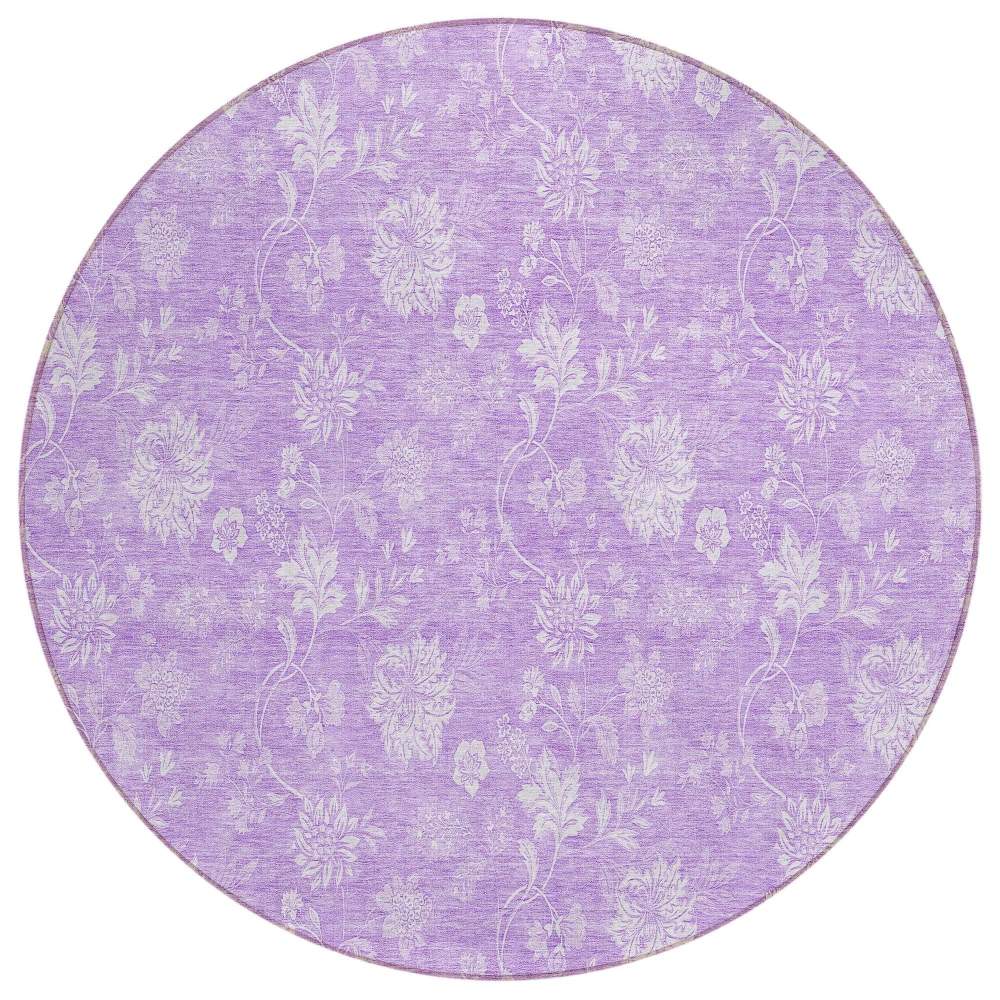 Machine Washable Lilac Purple Rug - Indoor / Outdoor - Kids / Pet Friendly Floral Print Rug