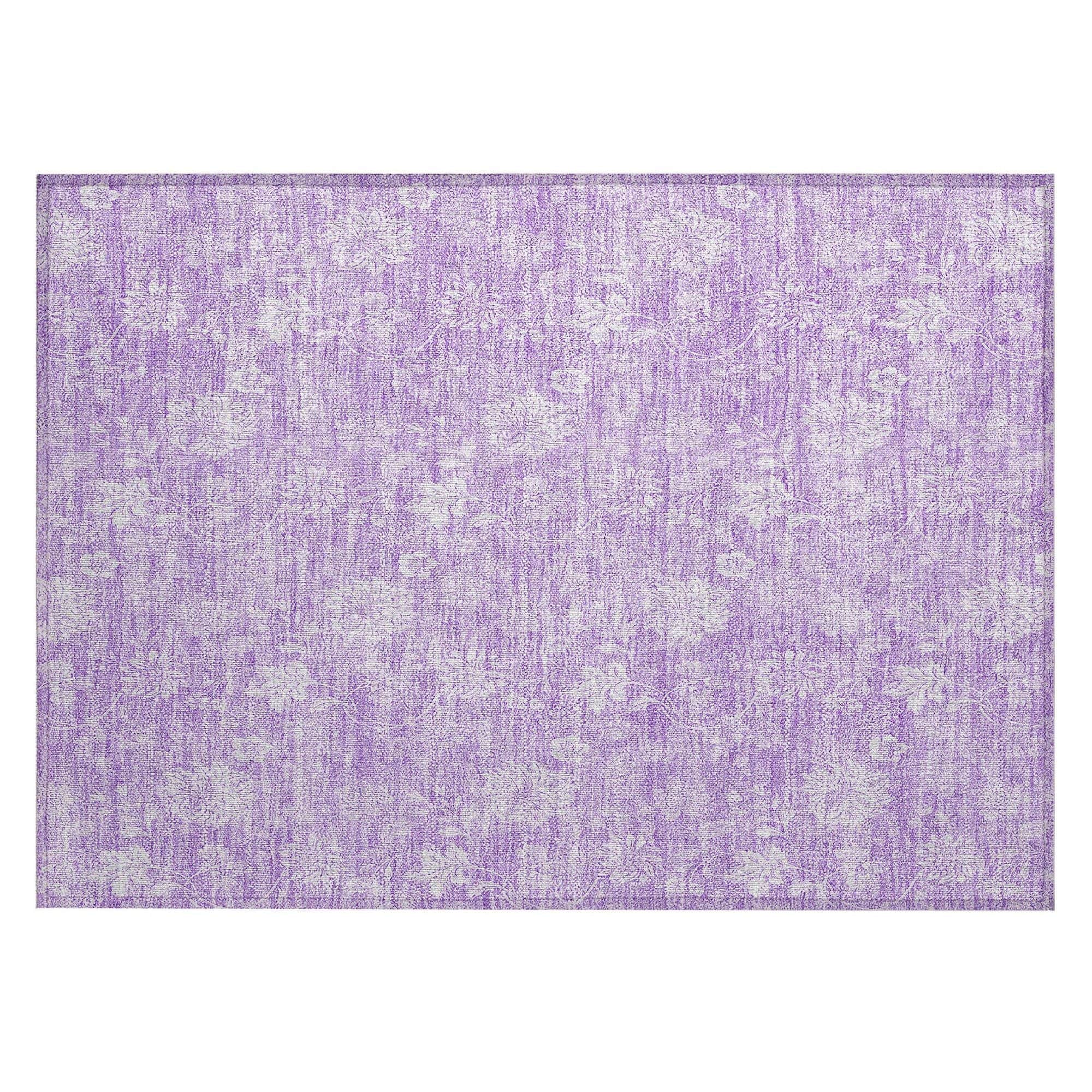 Machine Washable Lilac Purple Rug - Indoor / Outdoor - Kids / Pet Friendly Floral Print Rug