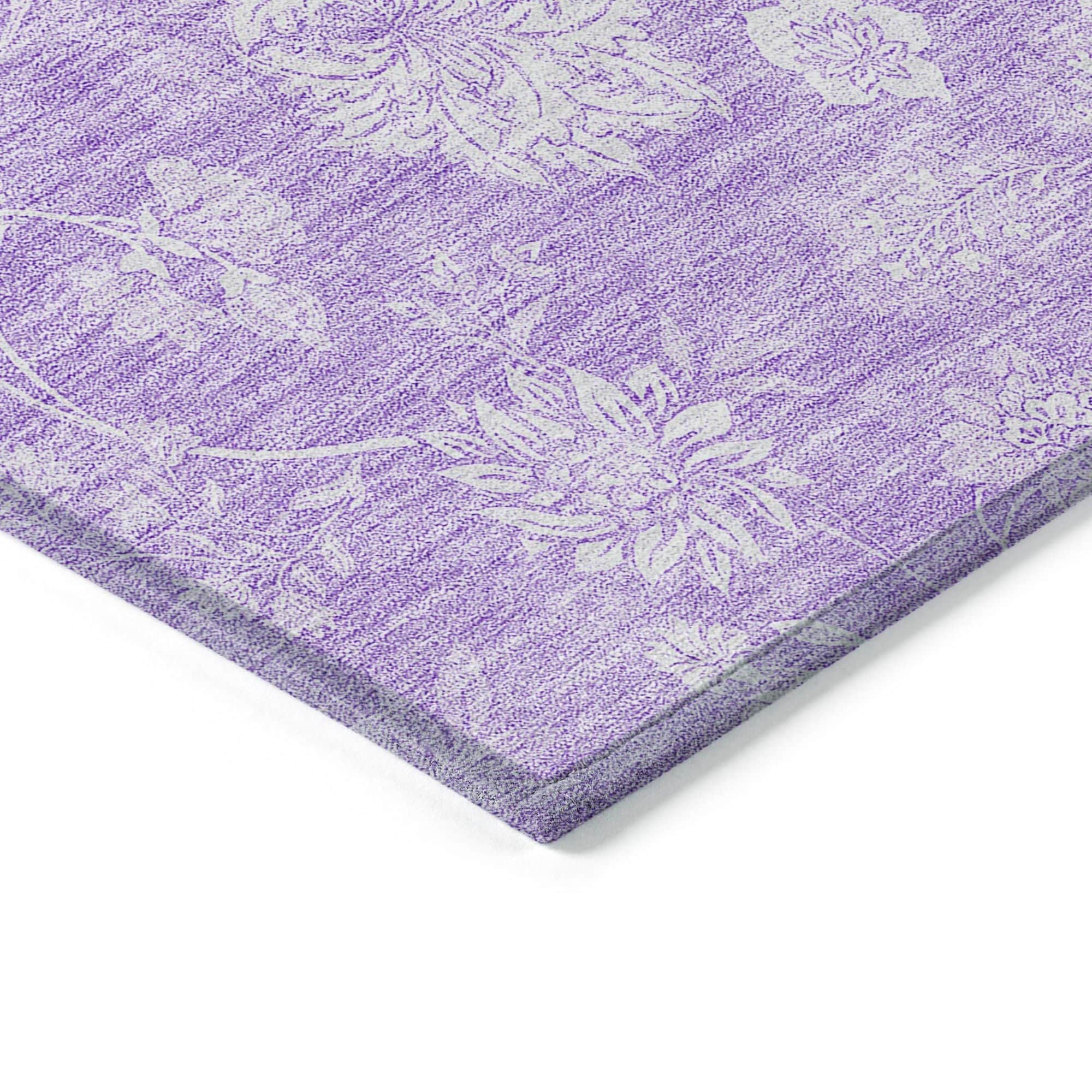 Machine Washable Lilac Purple Rug - Indoor / Outdoor - Kids / Pet Friendly Floral Print Rug