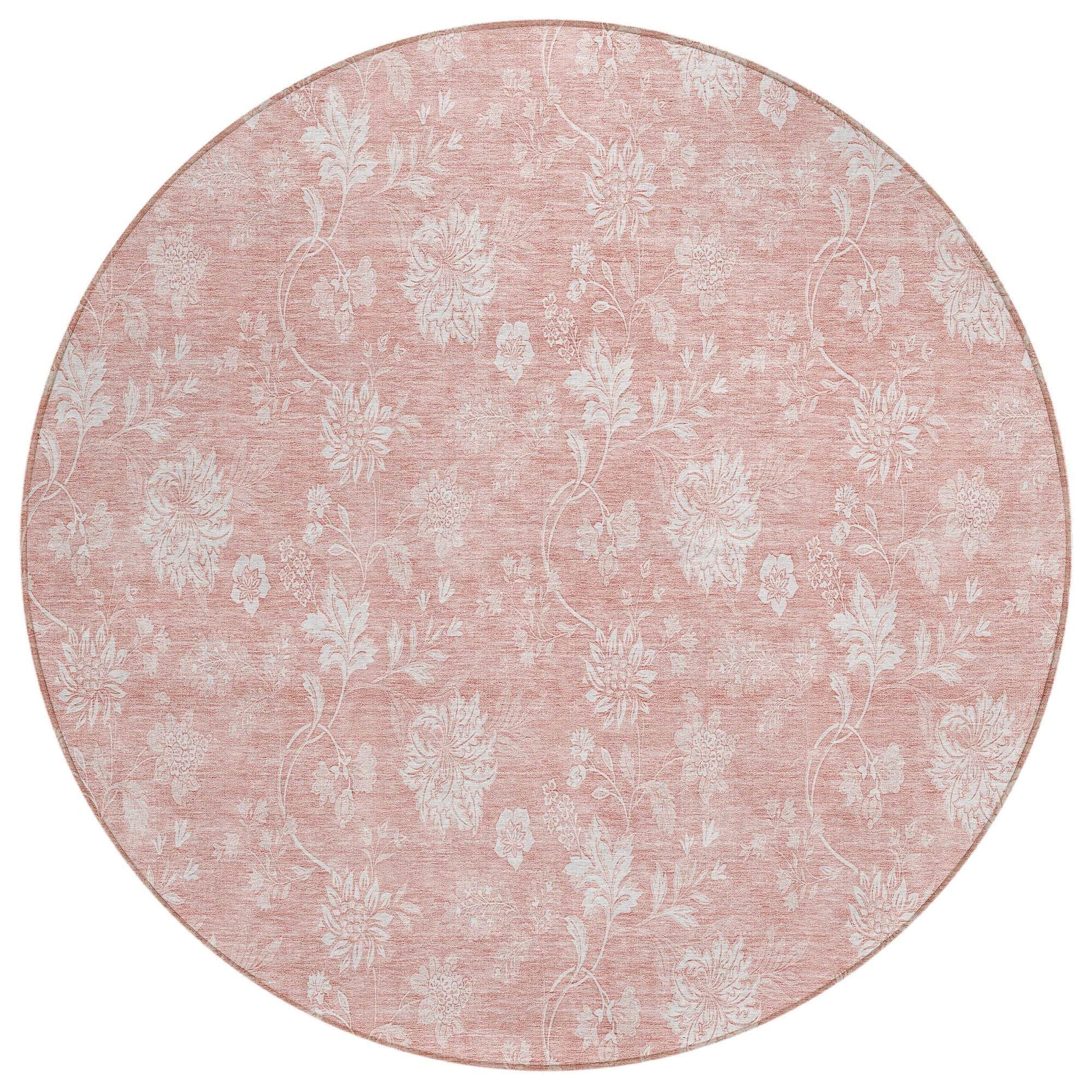 Machine Washable Pink Rug - Indoor / Outdoor - Kids / Pet Friendly Floral Print Rug