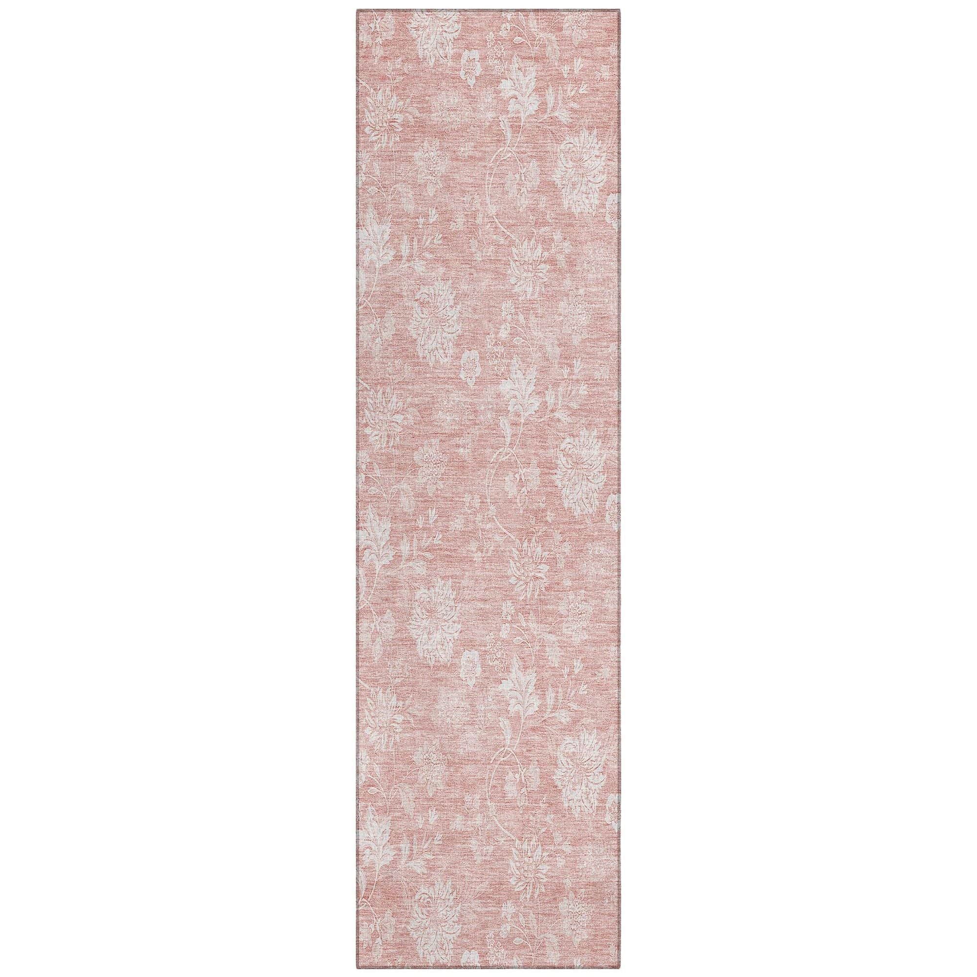 Machine Washable Pink Rug - Indoor / Outdoor - Kids / Pet Friendly Floral Print Rug