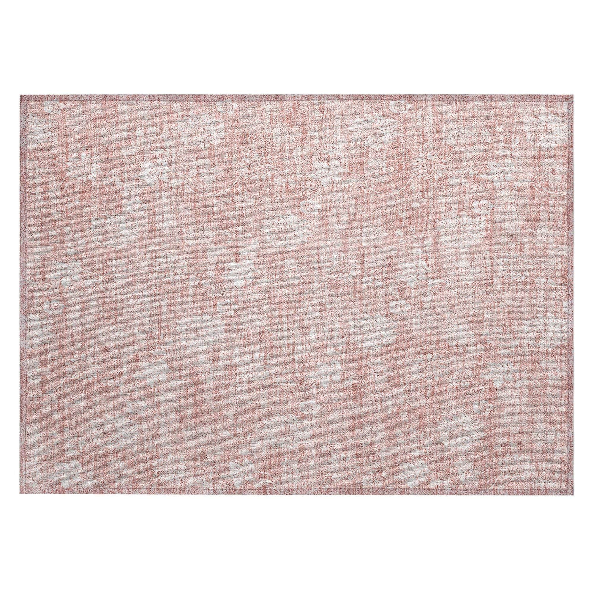 Machine Washable Pink Rug - Indoor / Outdoor - Kids / Pet Friendly Floral Print Rug