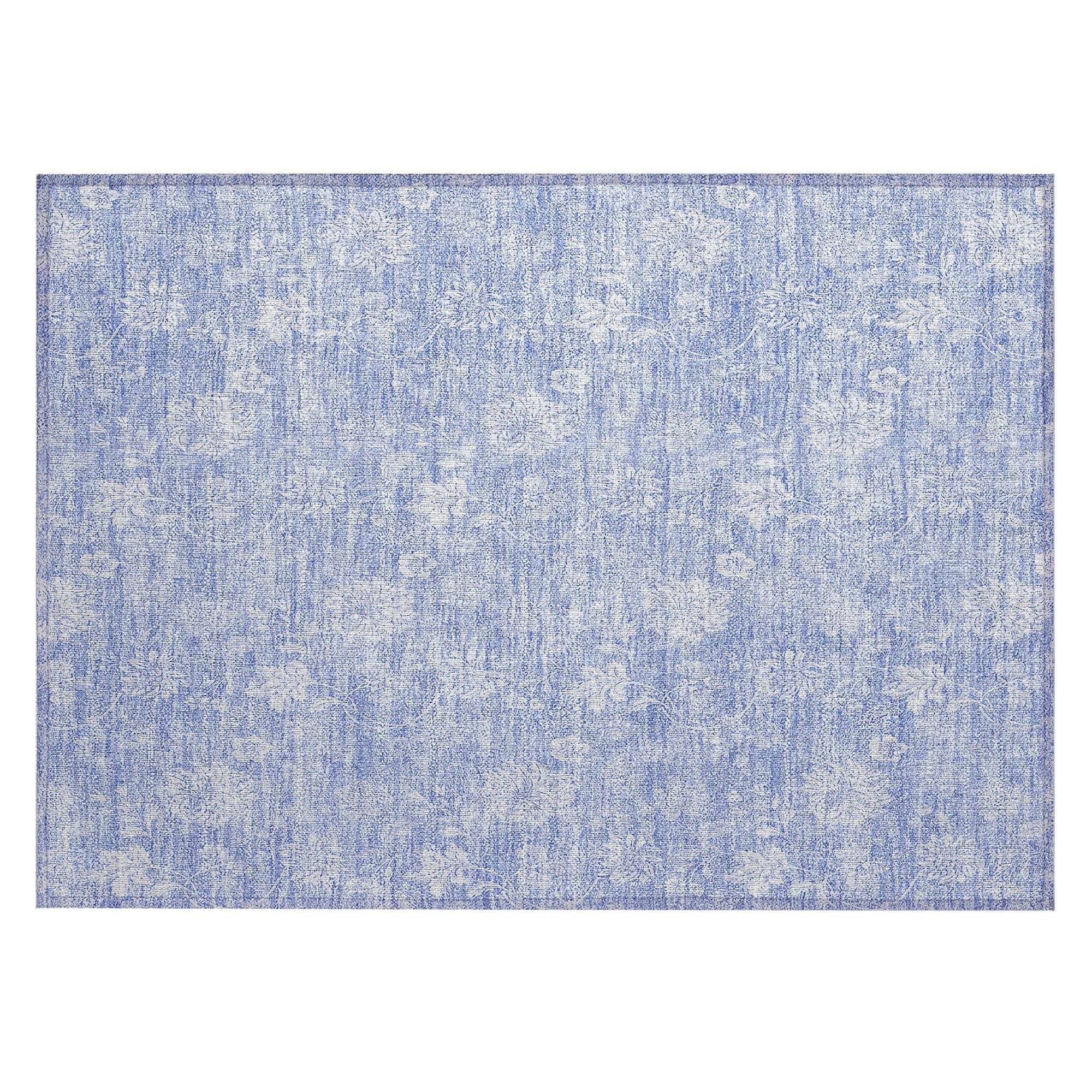 Machine Washable Sky Blue Rug - Indoor / Outdoor - Kids / Pet Friendly Floral Print Rug