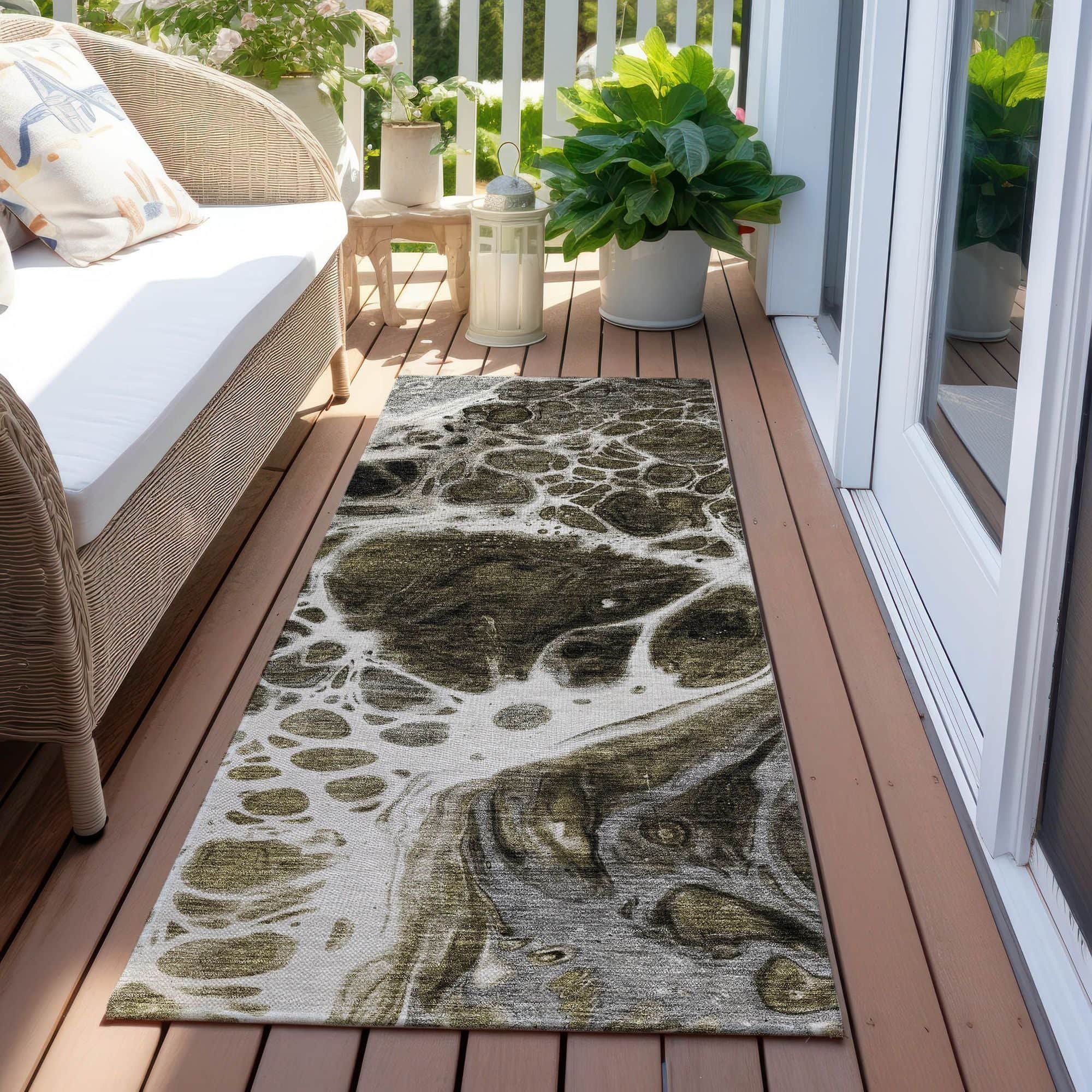 Machine Washable Chocolate Brown Rug - Indoor / Outdoor - Kids / Pet Friendly Modern Print Rug