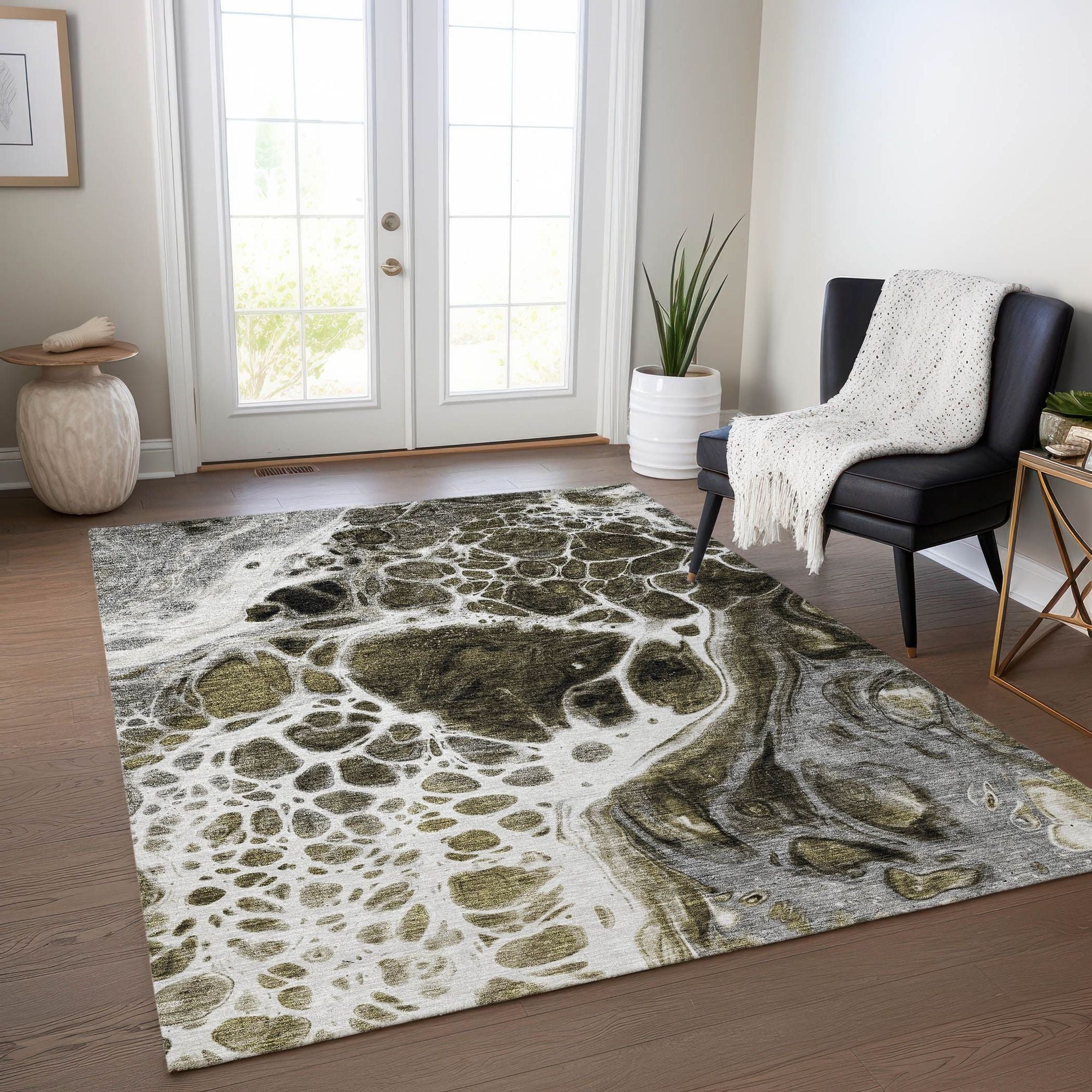 Machine Washable Chocolate Brown Rug - Indoor / Outdoor - Kids / Pet Friendly Modern Print Rug
