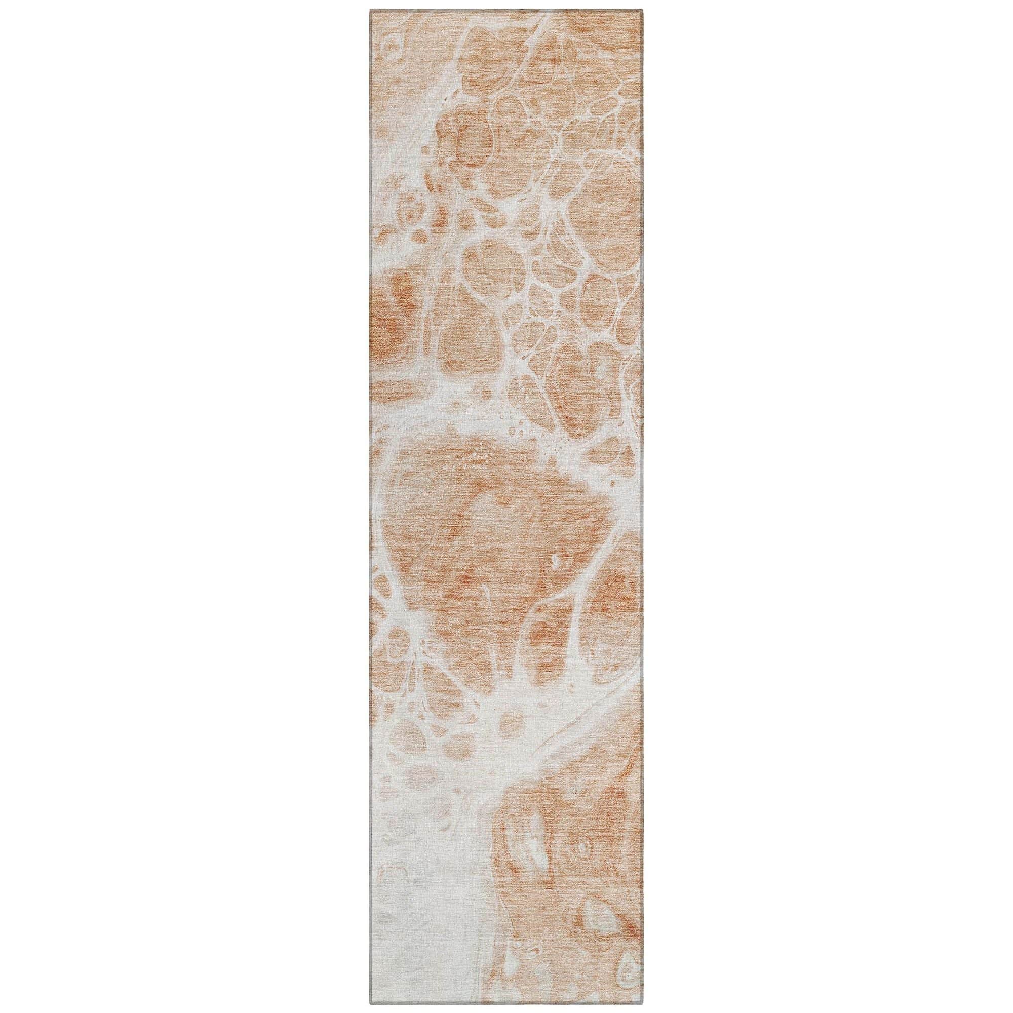 Machine Washable Coral Orange Rug - Indoor / Outdoor - Kids / Pet Friendly Modern Print Rug