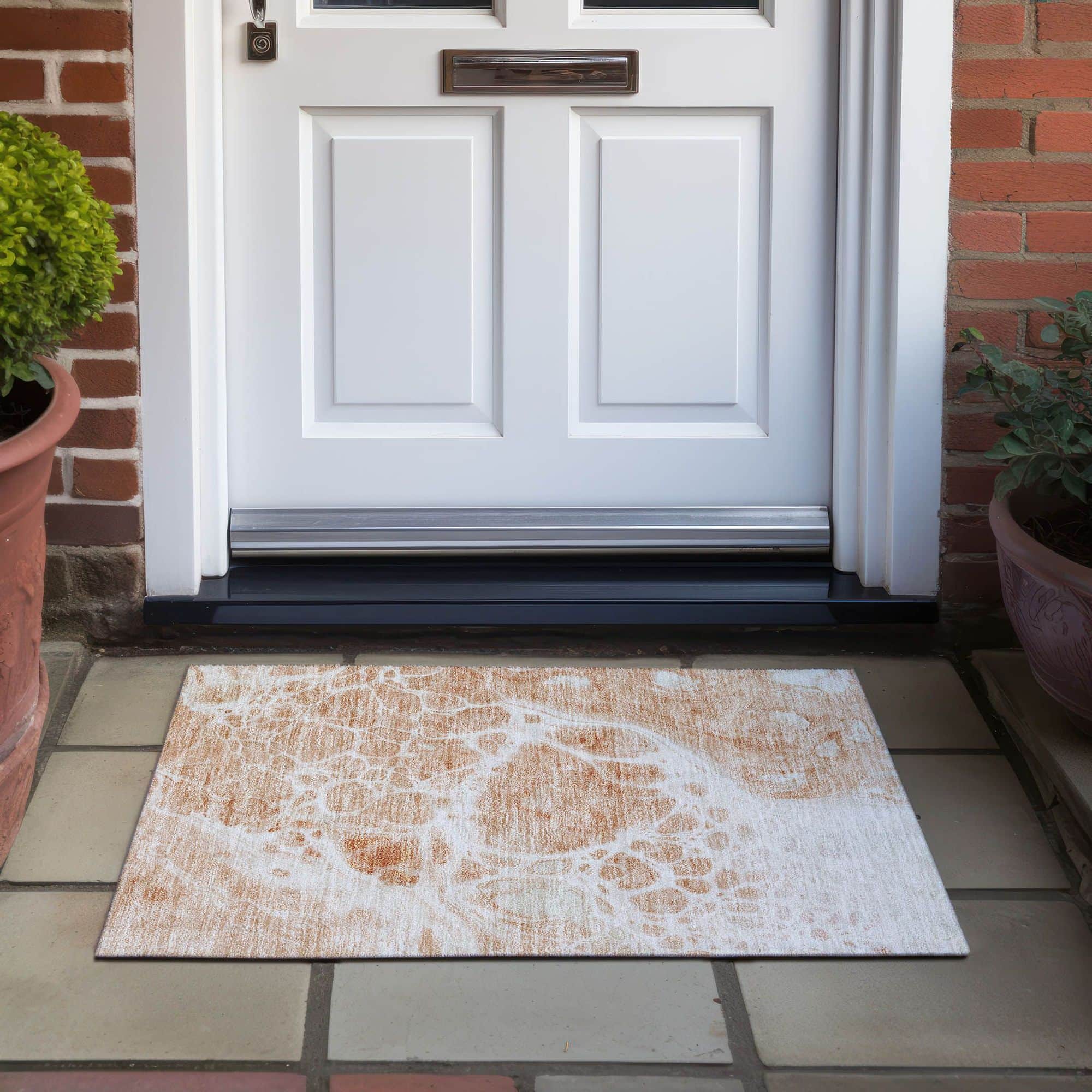 Machine Washable Coral Orange Rug - Indoor / Outdoor - Kids / Pet Friendly Modern Print Rug