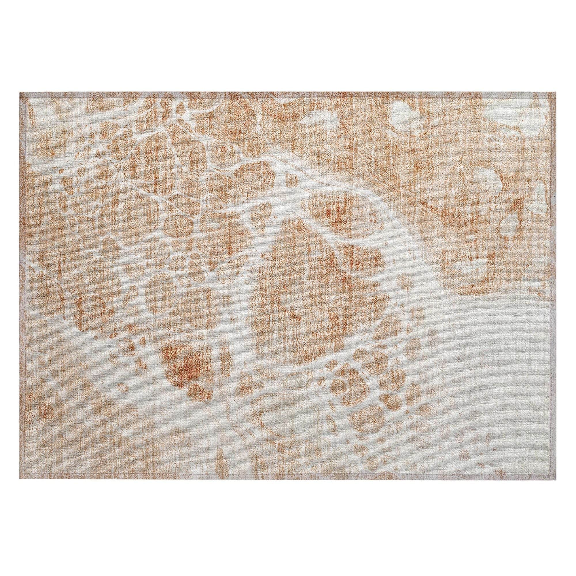 Machine Washable Coral Orange Rug - Indoor / Outdoor - Kids / Pet Friendly Modern Print Rug