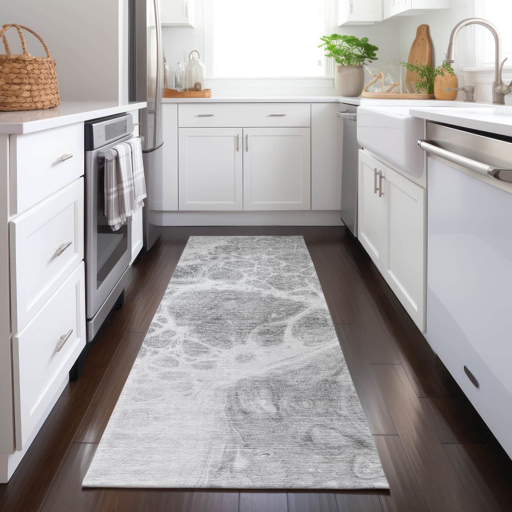 Machine Washable Gray Rug - Indoor / Outdoor - Kids / Pet Friendly Modern Print Rug