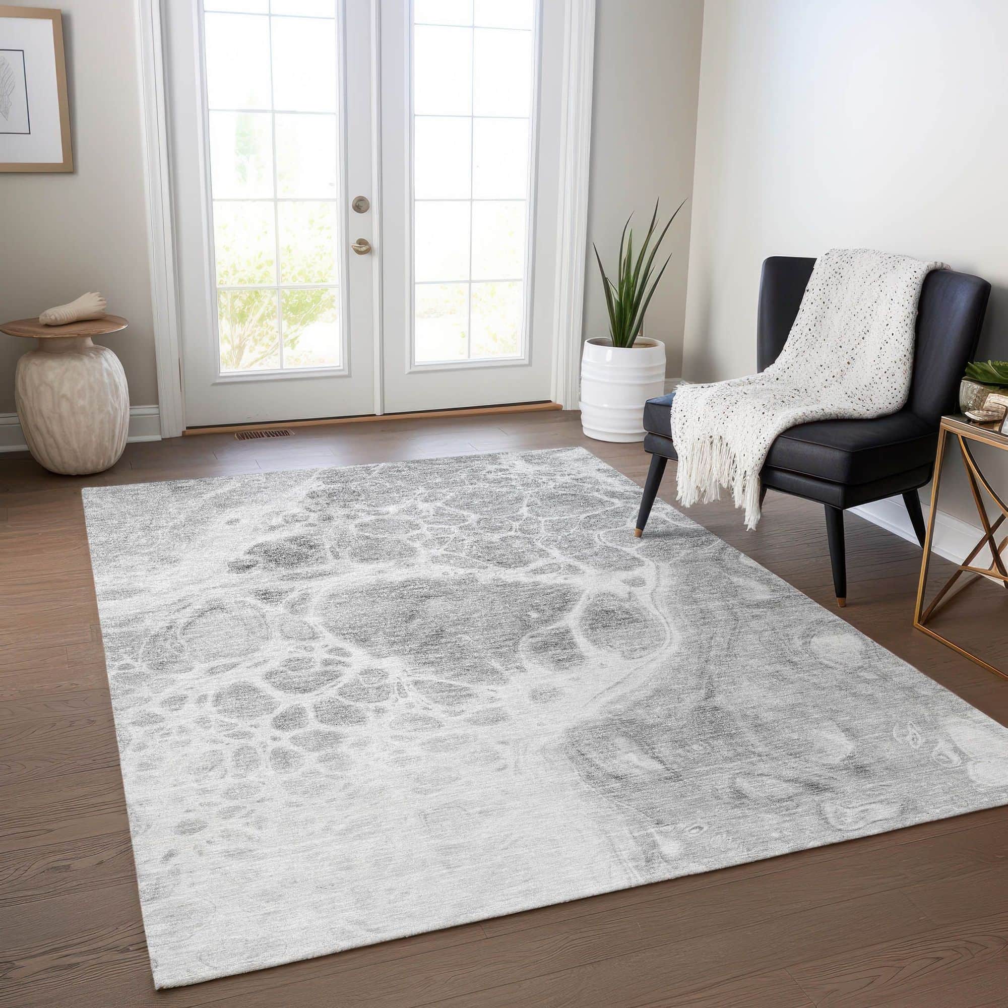 Machine Washable Gray Rug - Indoor / Outdoor - Kids / Pet Friendly Modern Print Rug