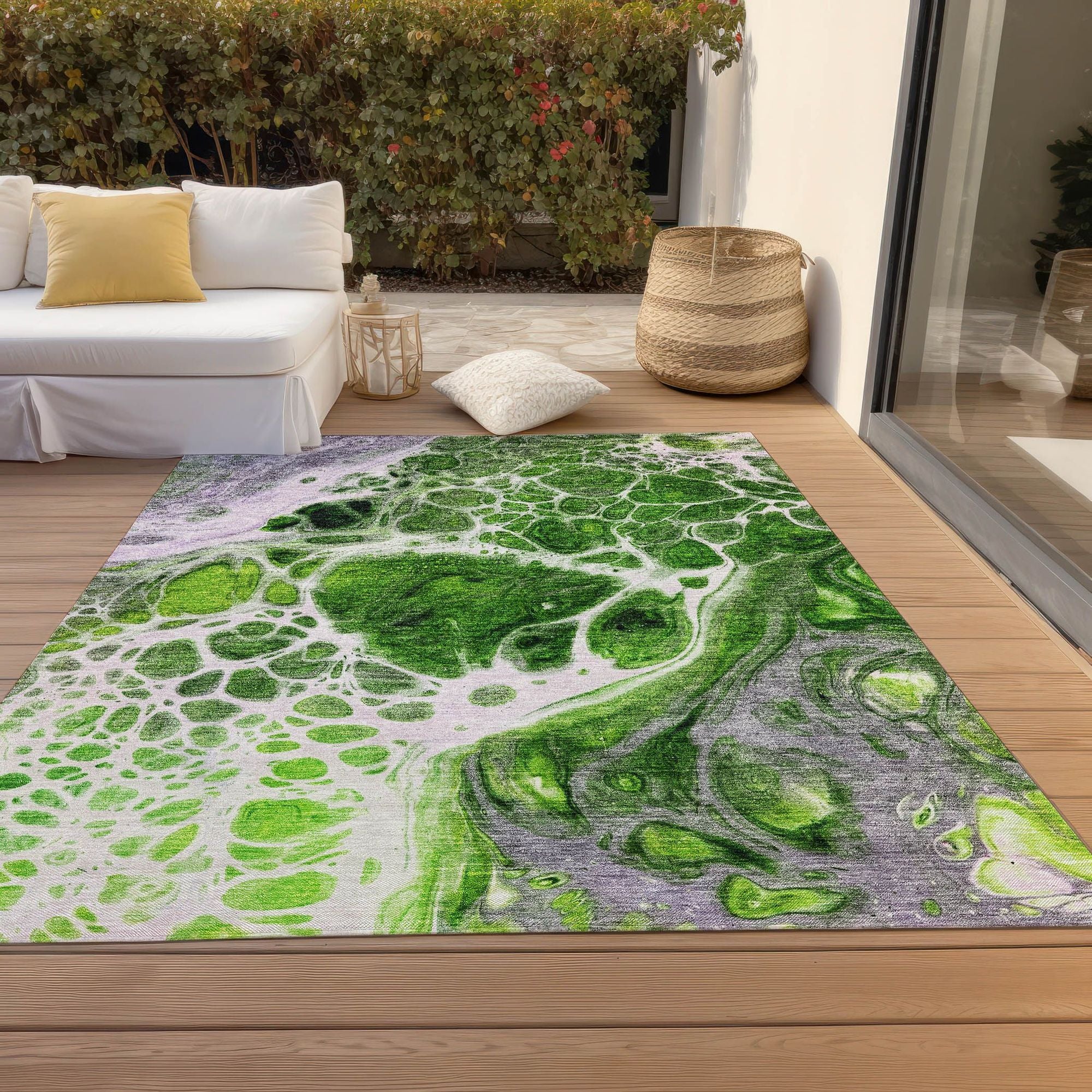 Machine Washable Lime Green Rug - Indoor / Outdoor - Kids / Pet Friendly Modern Print Rug