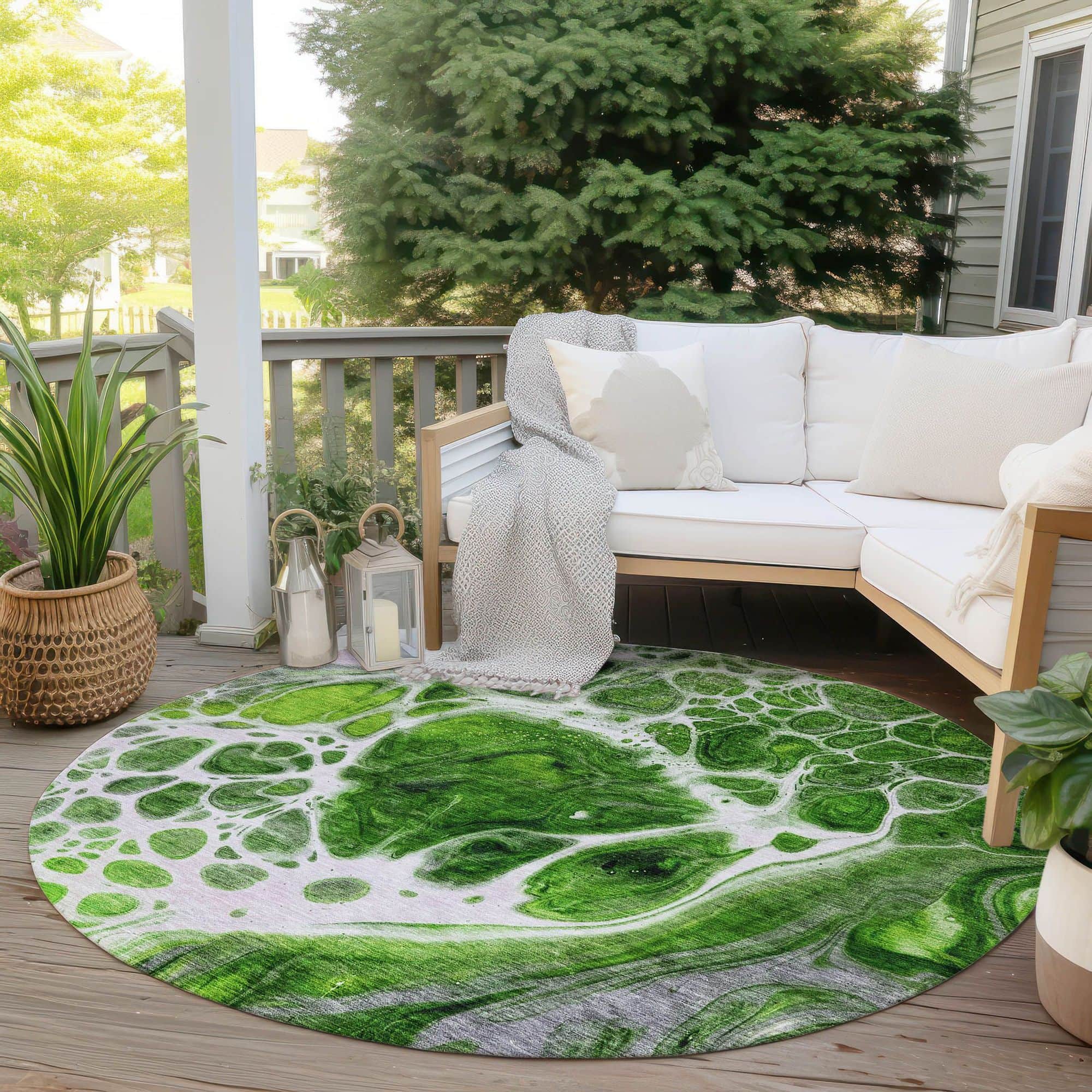 Machine Washable Lime Green Rug - Indoor / Outdoor - Kids / Pet Friendly Modern Print Rug