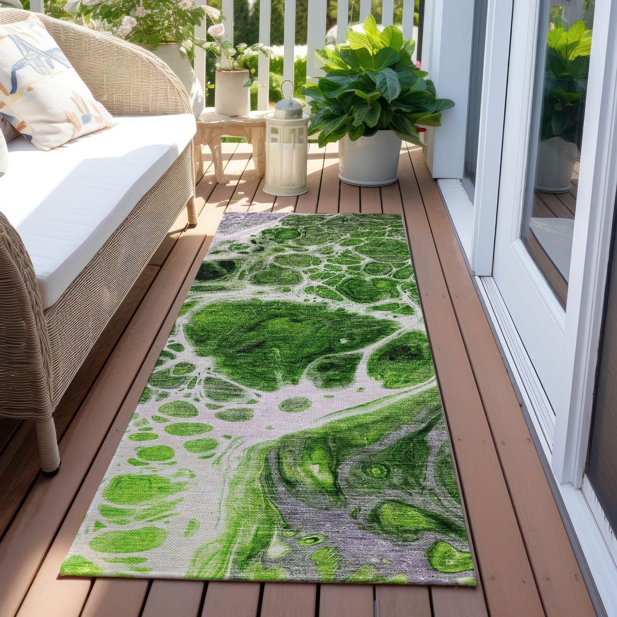 Machine Washable Lime Green Rug - Indoor / Outdoor - Kids / Pet Friendly Modern Print Rug
