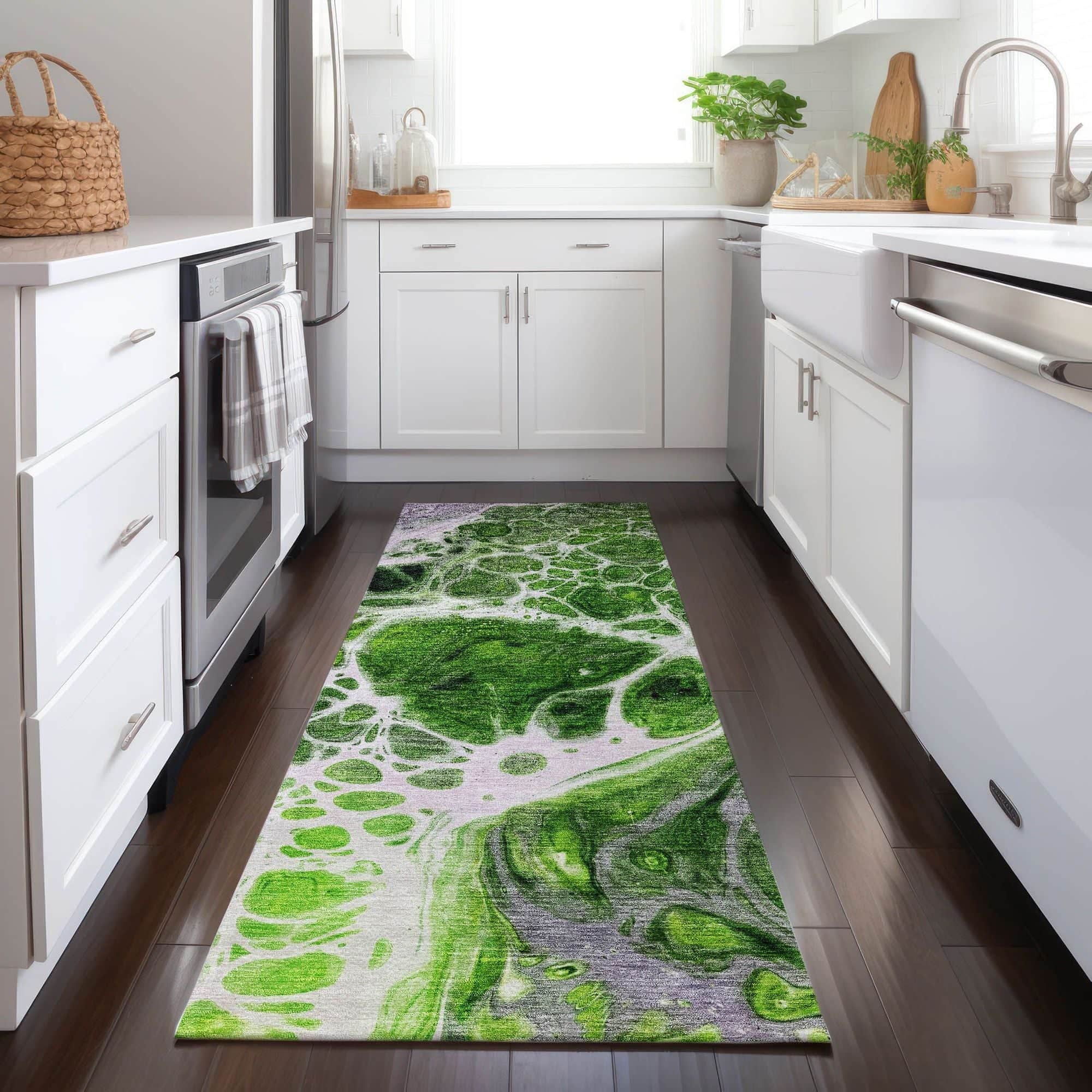 Machine Washable Lime Green Rug - Indoor / Outdoor - Kids / Pet Friendly Modern Print Rug