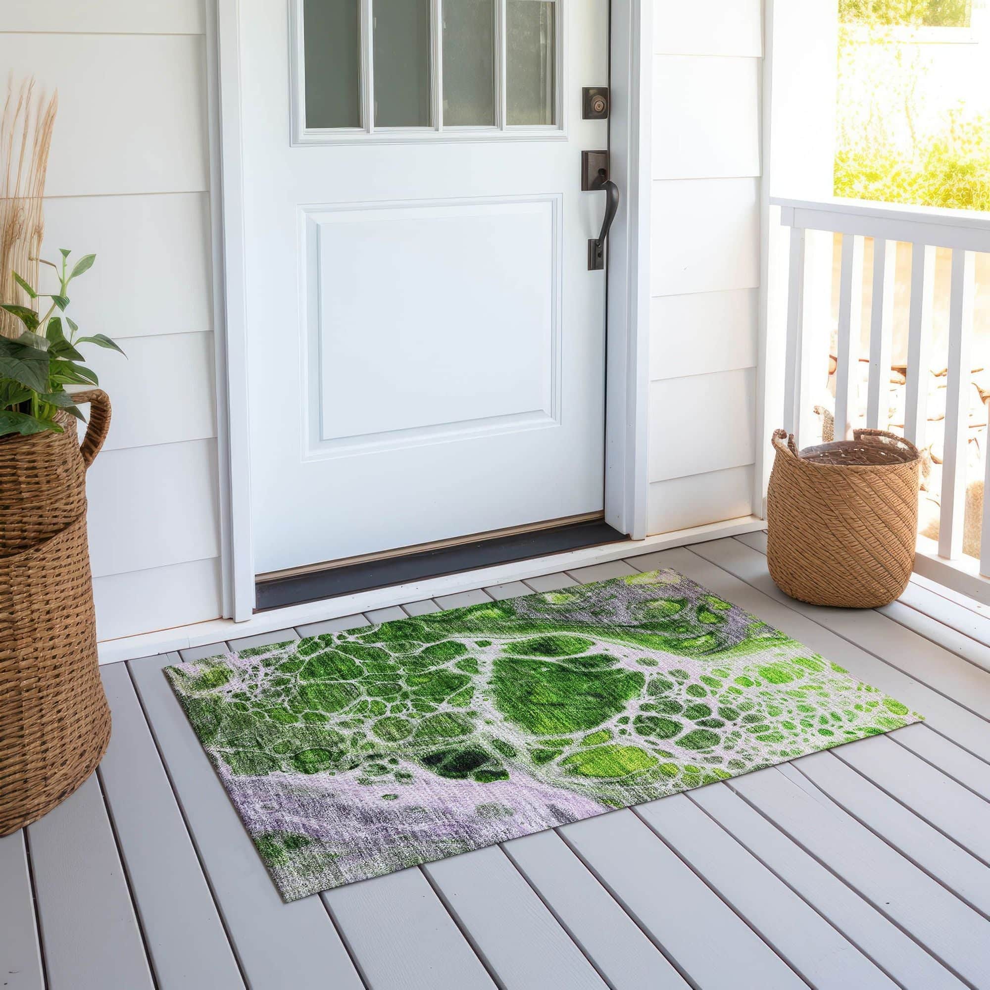 Machine Washable Lime Green Rug - Indoor / Outdoor - Kids / Pet Friendly Modern Print Rug
