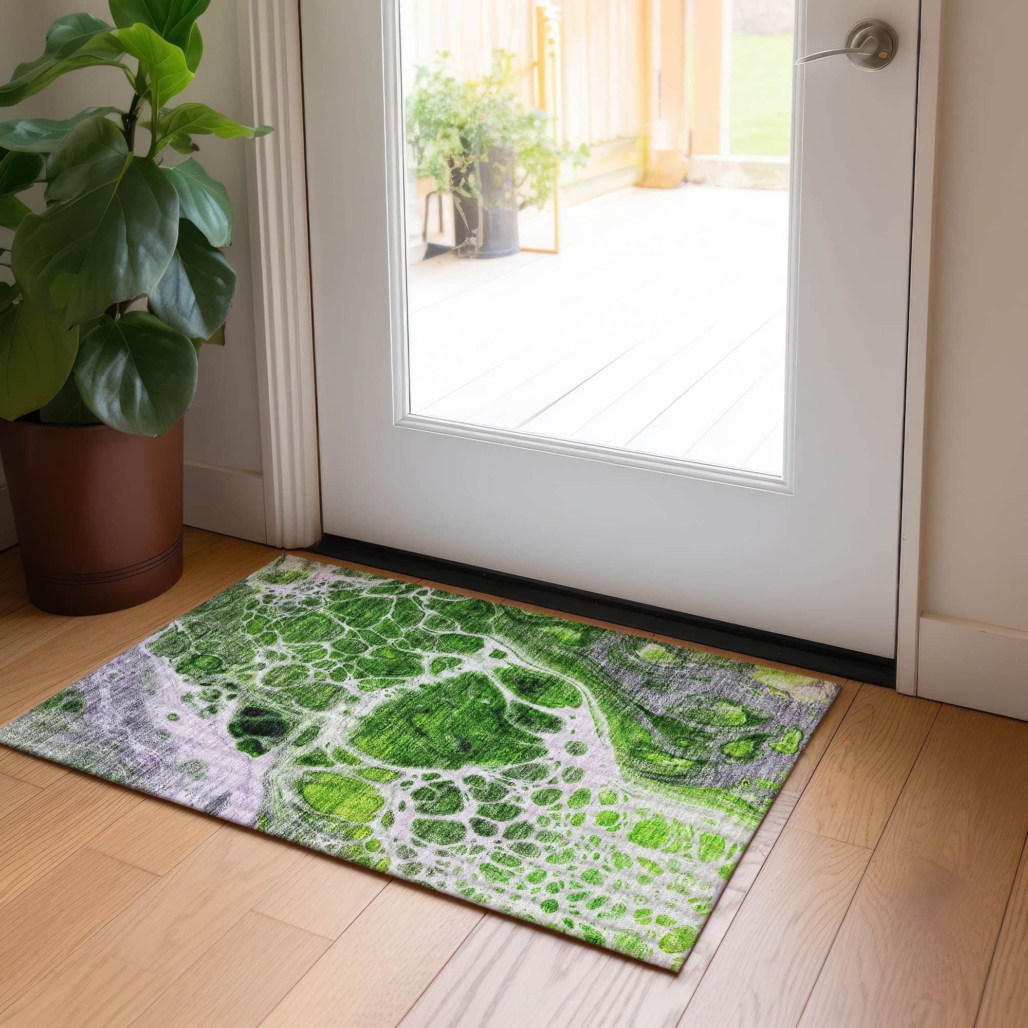 Machine Washable Lime Green Rug - Indoor / Outdoor - Kids / Pet Friendly Modern Print Rug