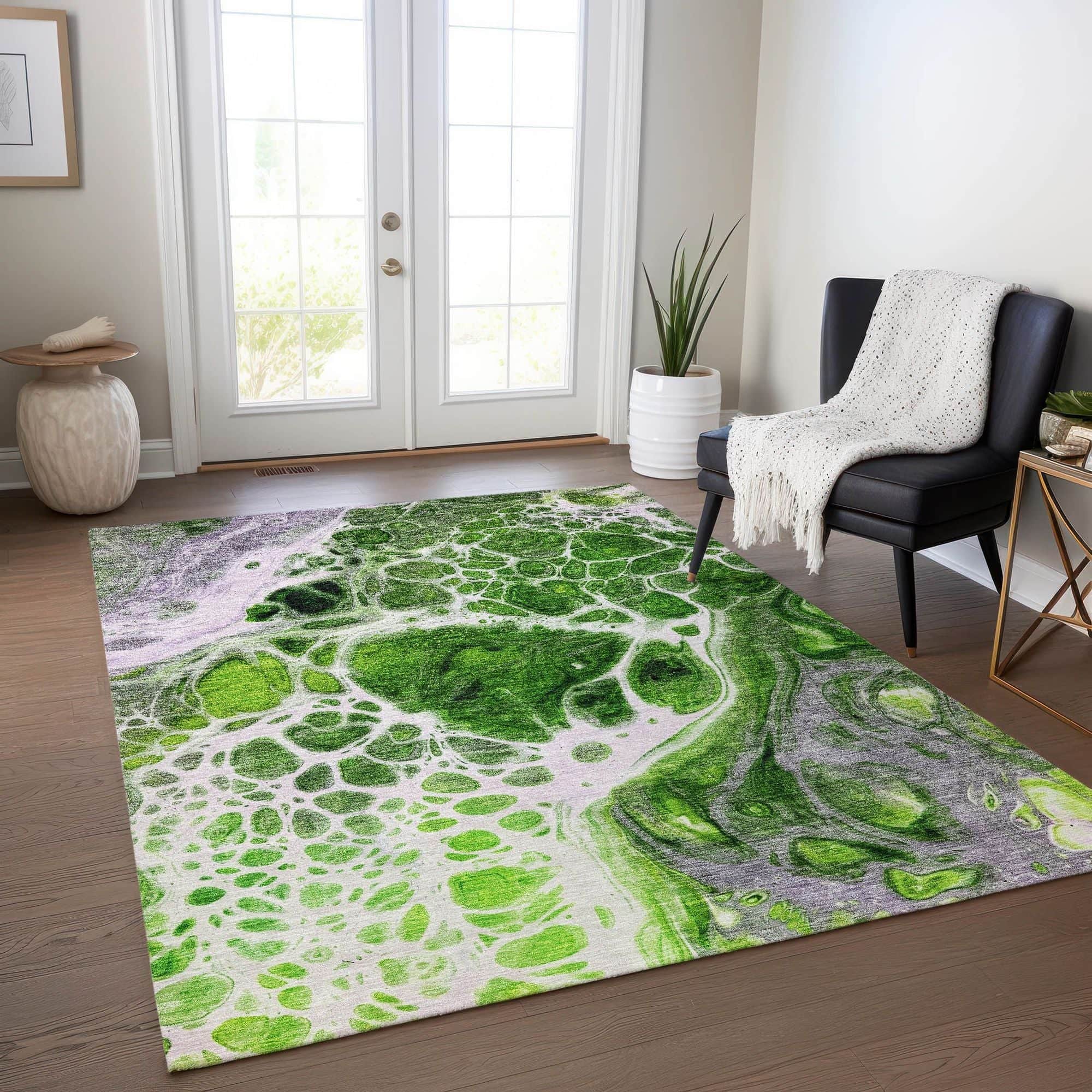 Machine Washable Lime Green Rug - Indoor / Outdoor - Kids / Pet Friendly Modern Print Rug