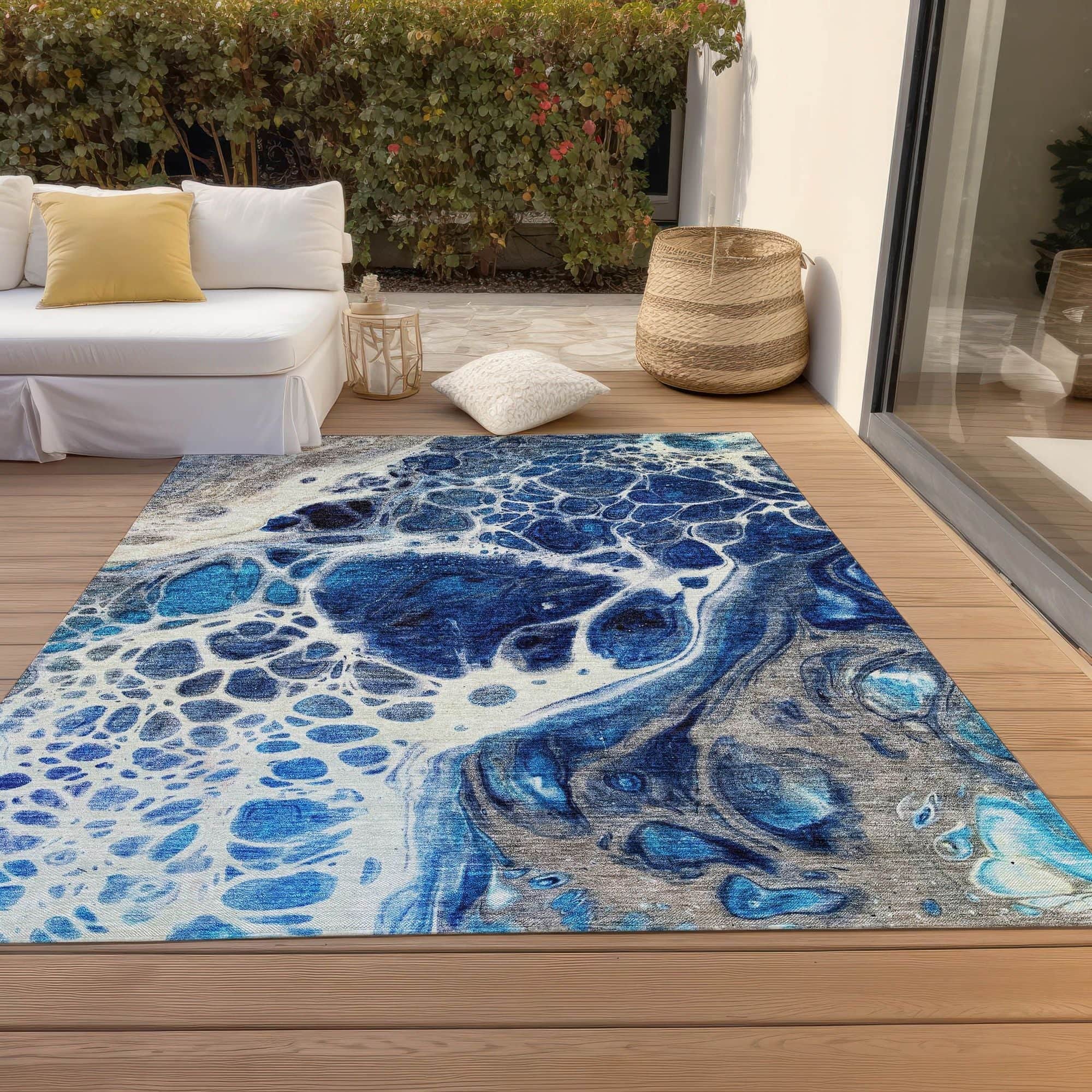 Machine Washable Navy Blue Rug - Indoor / Outdoor - Kids / Pet Friendly Modern Print Rug