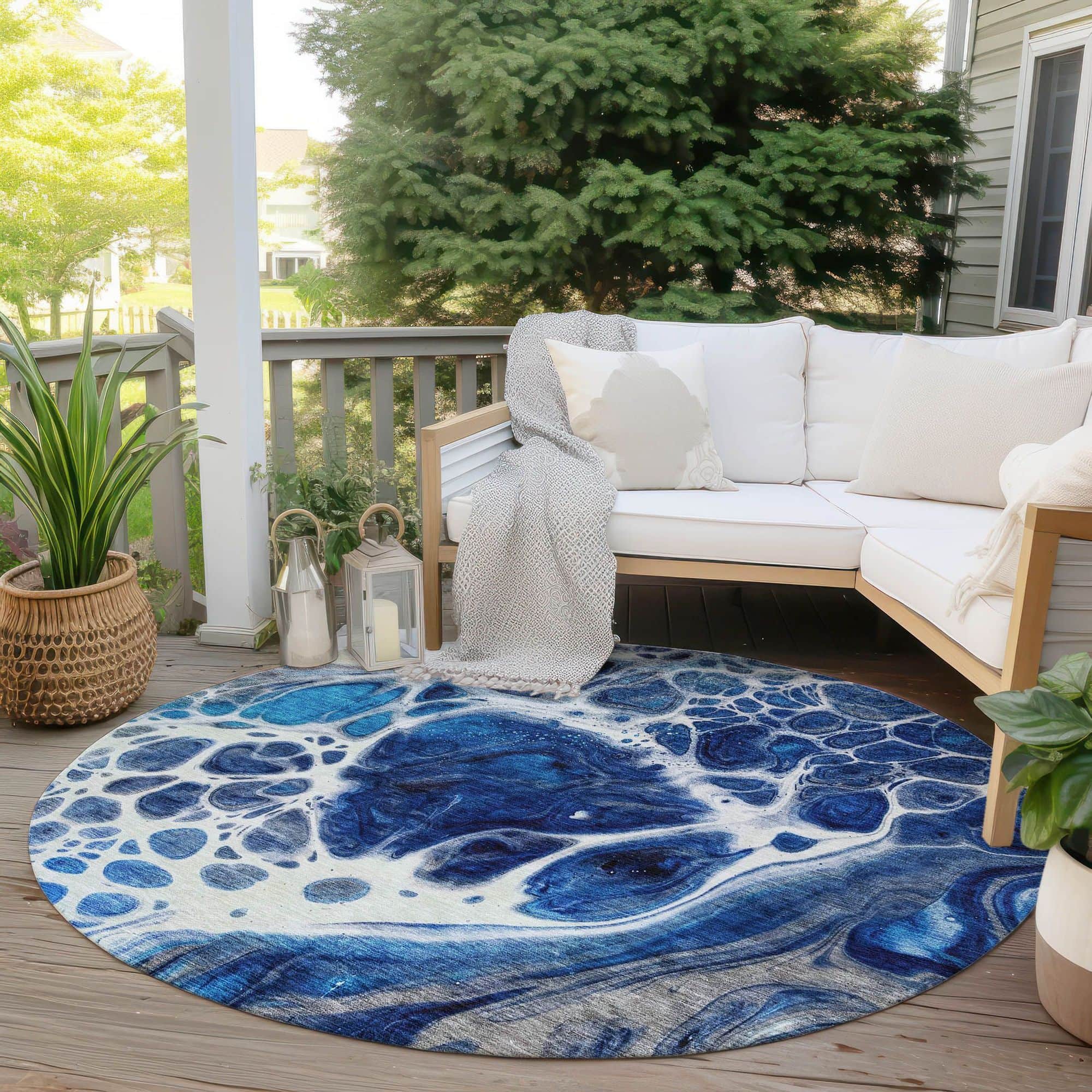 Machine Washable Navy Blue Rug - Indoor / Outdoor - Kids / Pet Friendly Modern Print Rug