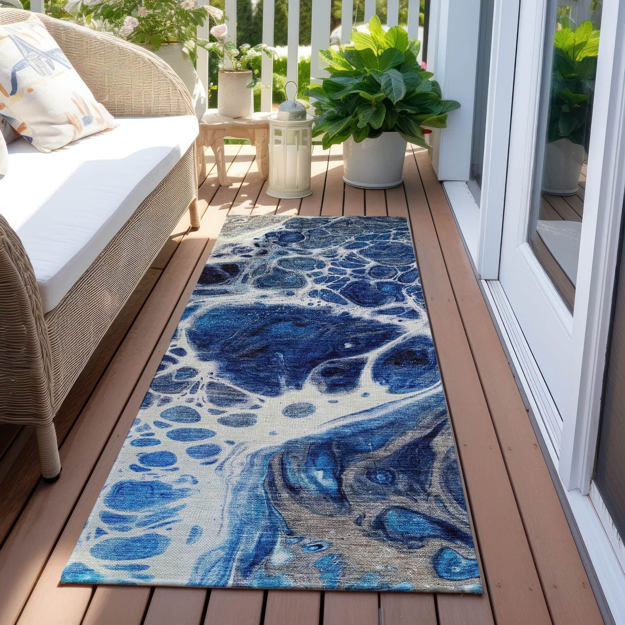Machine Washable Navy Blue Rug - Indoor / Outdoor - Kids / Pet Friendly Modern Print Rug