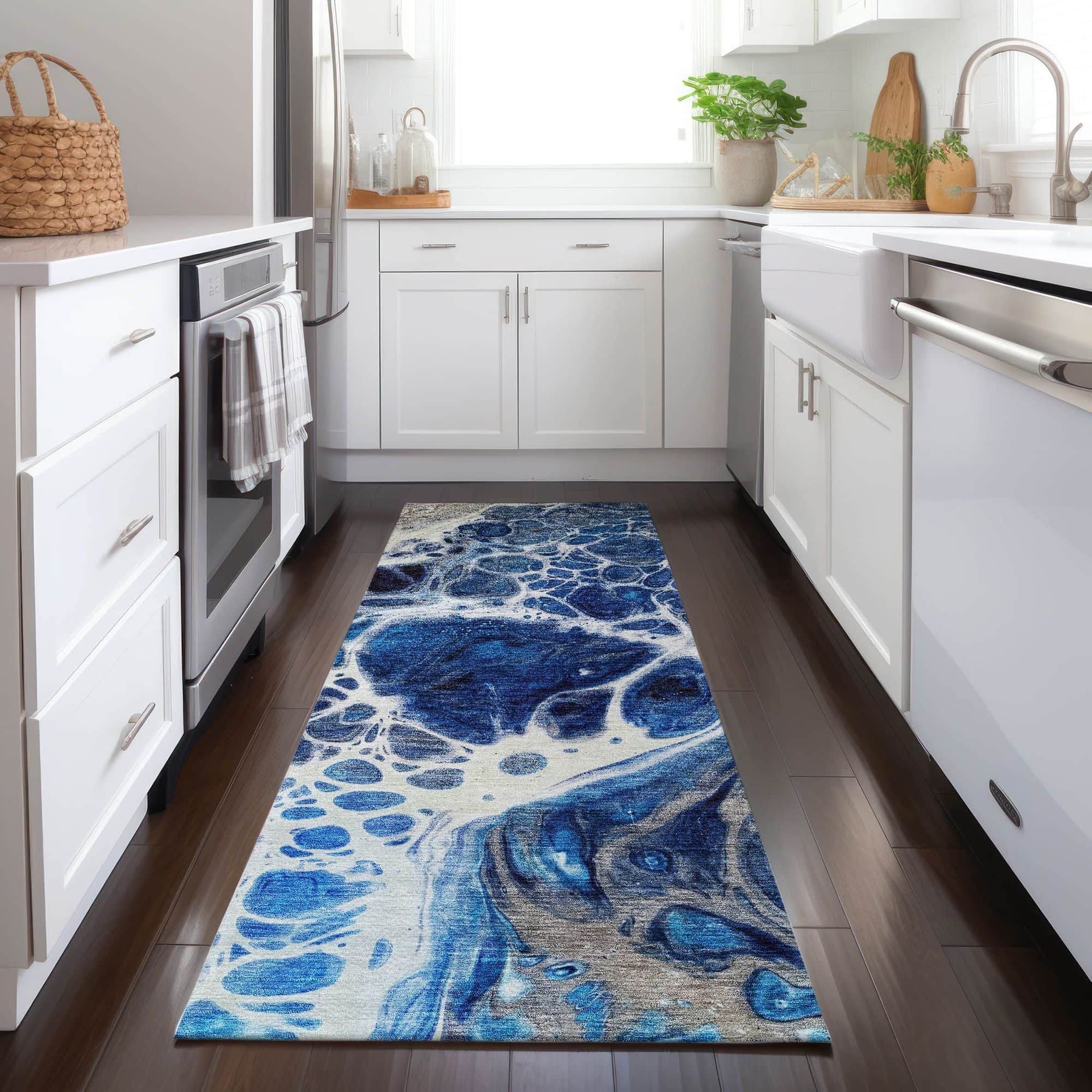 Machine Washable Navy Blue Rug - Indoor / Outdoor - Kids / Pet Friendly Modern Print Rug