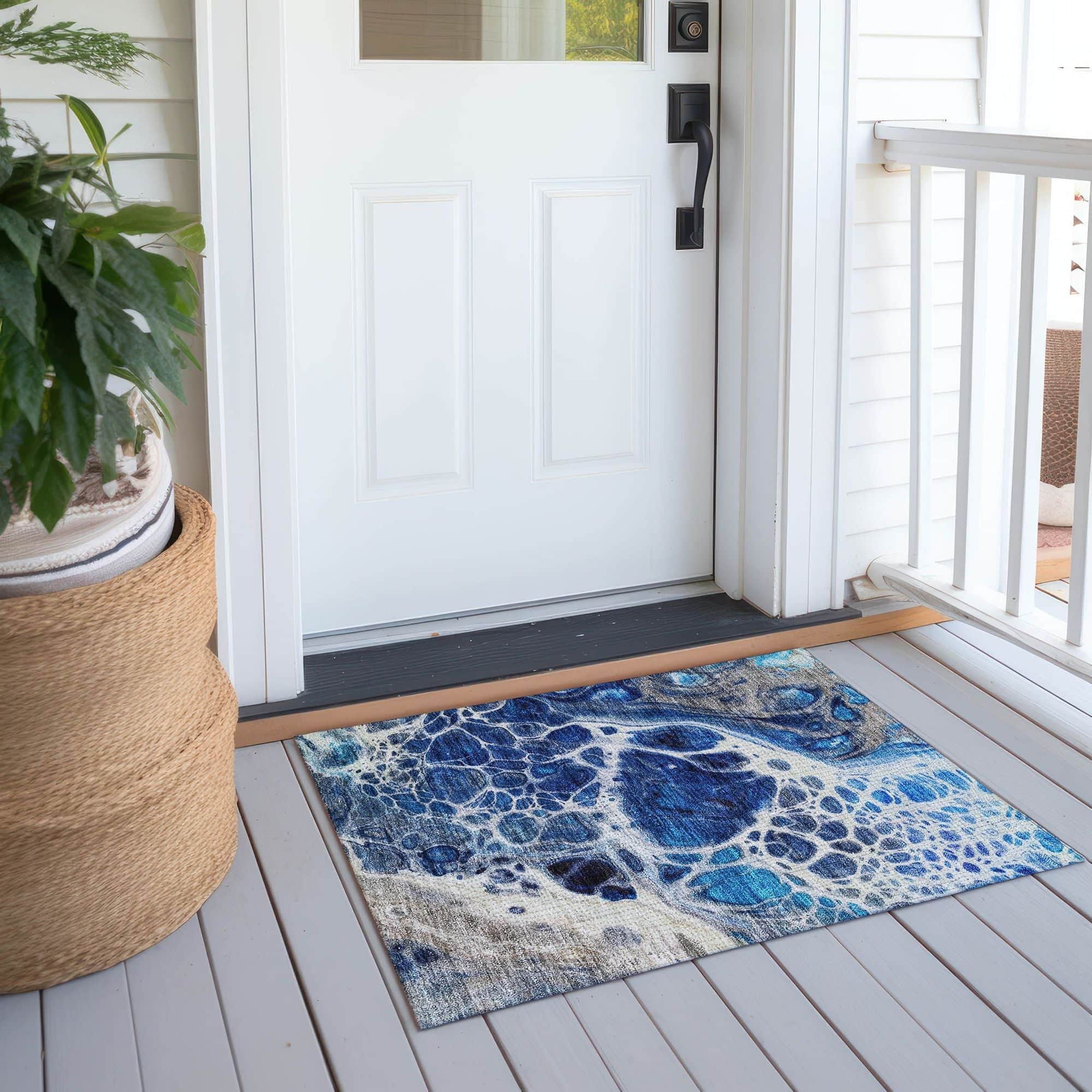 Machine Washable Navy Blue Rug - Indoor / Outdoor - Kids / Pet Friendly Modern Print Rug