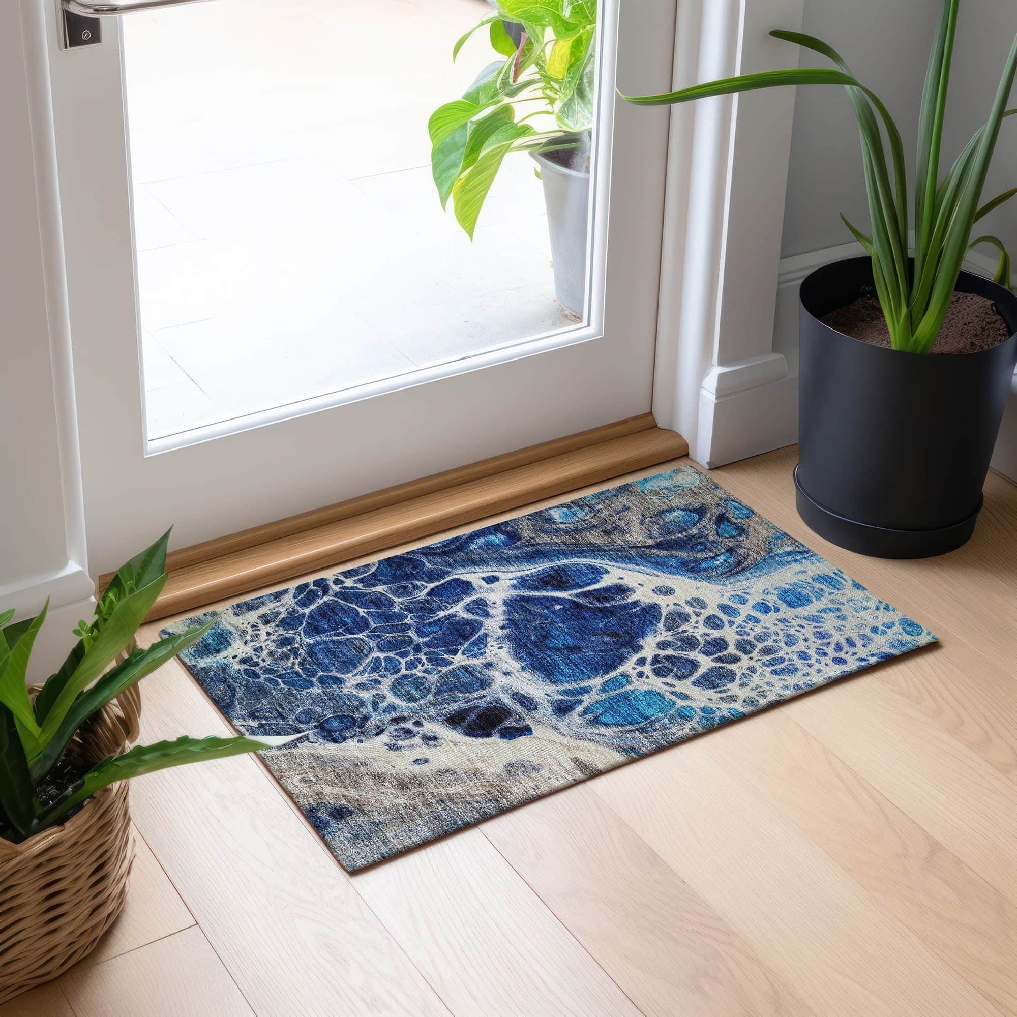 Machine Washable Navy Blue Rug - Indoor / Outdoor - Kids / Pet Friendly Modern Print Rug