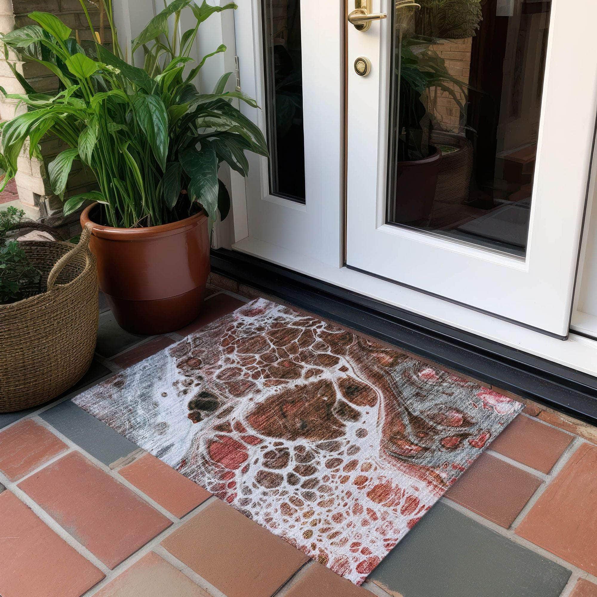 Machine Washable Paprika Orange Rug - Indoor / Outdoor - Kids / Pet Friendly Modern Print Rug