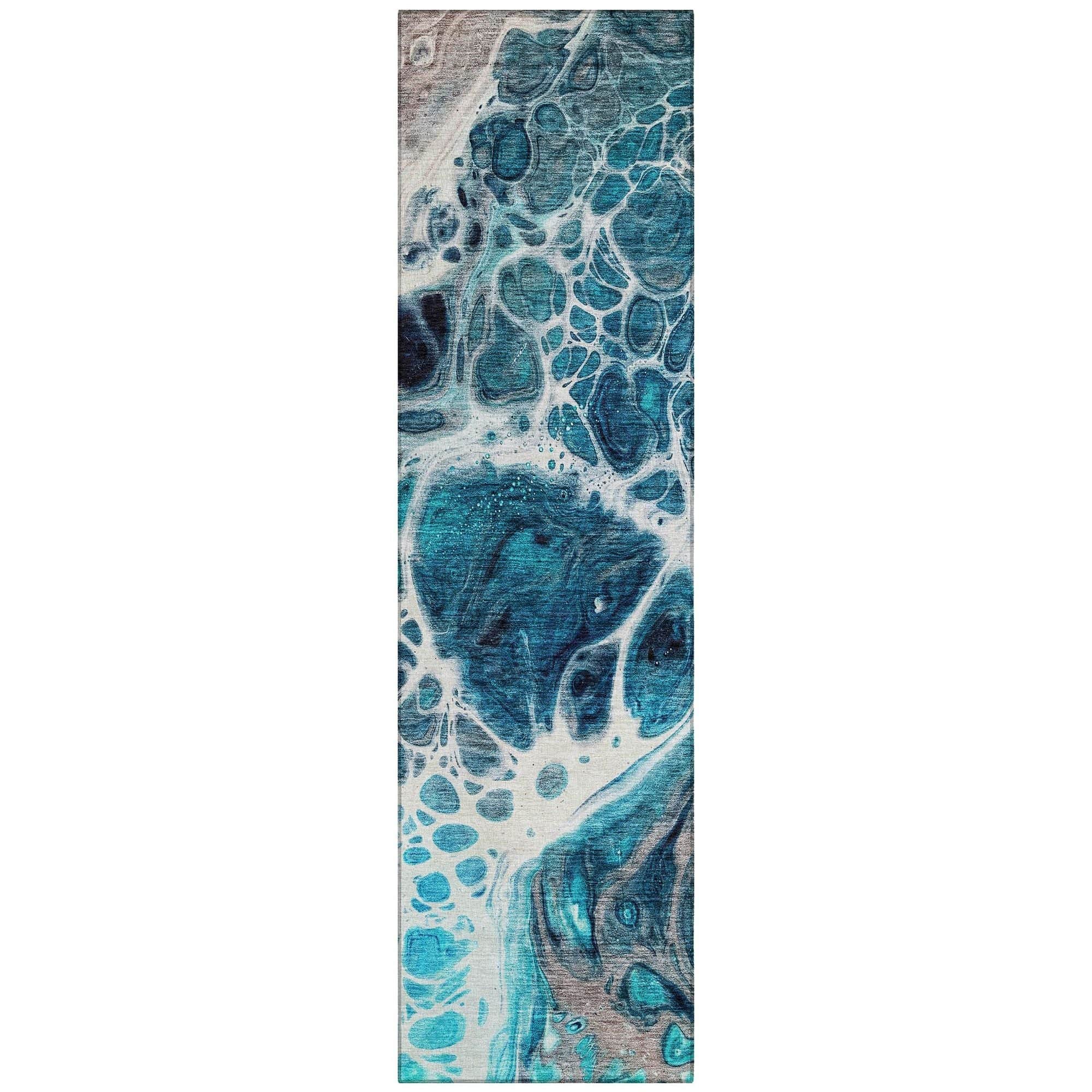 Machine Washable Teal Rug - Indoor / Outdoor - Kids / Pet Friendly Modern Print Rug