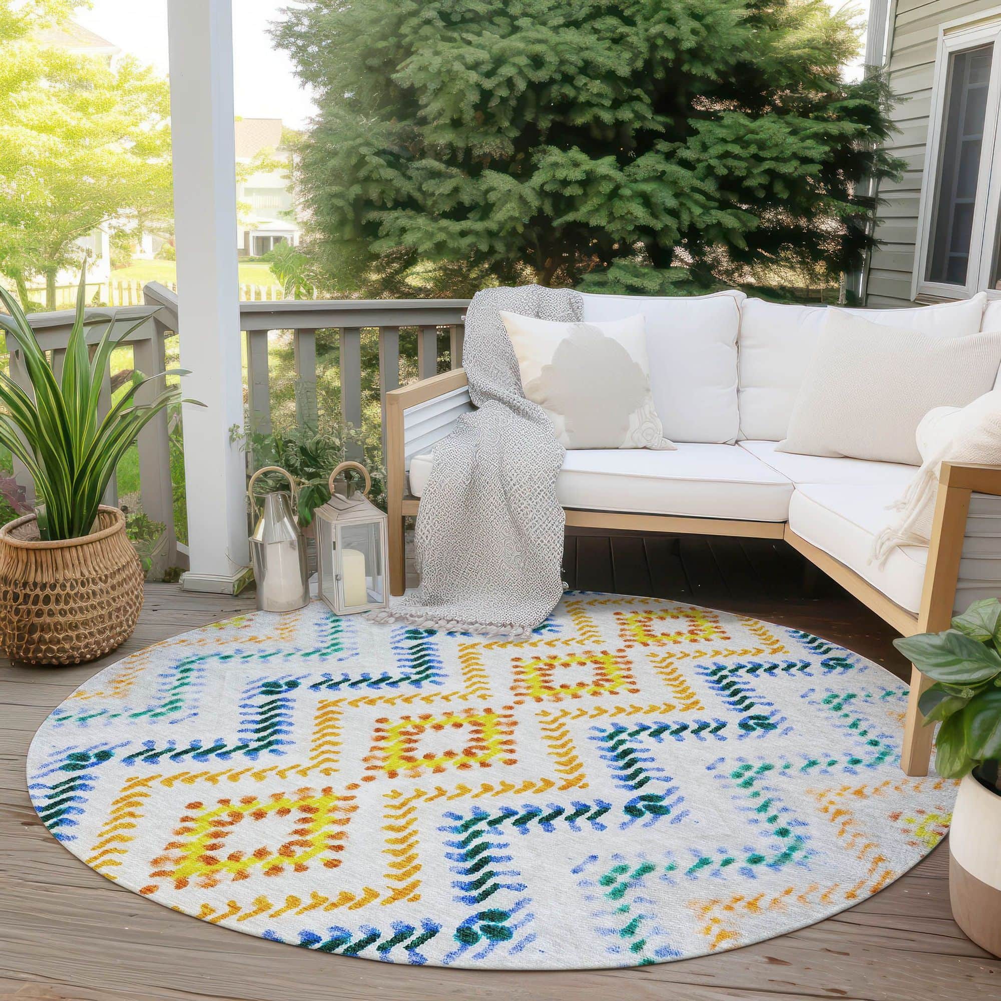 Machine Washable Ivory Rug - Indoor / Outdoor - Kids / Pet Friendly Geometric Print Rug