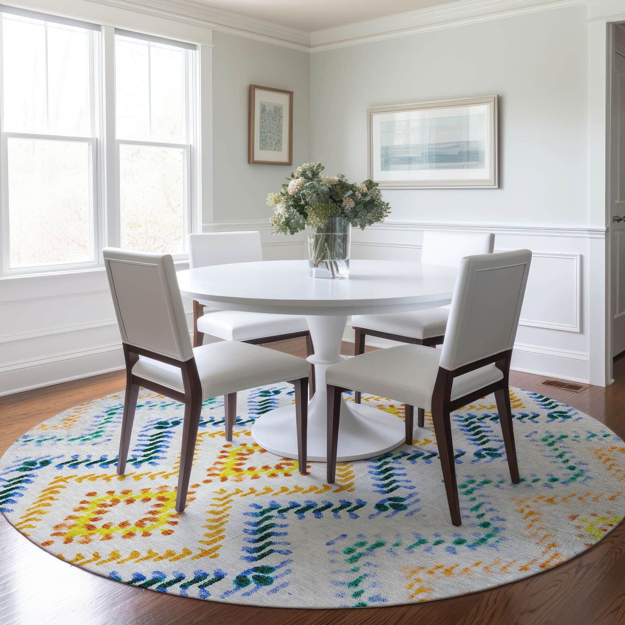 Machine Washable Ivory Rug - Indoor / Outdoor - Kids / Pet Friendly Geometric Print Rug
