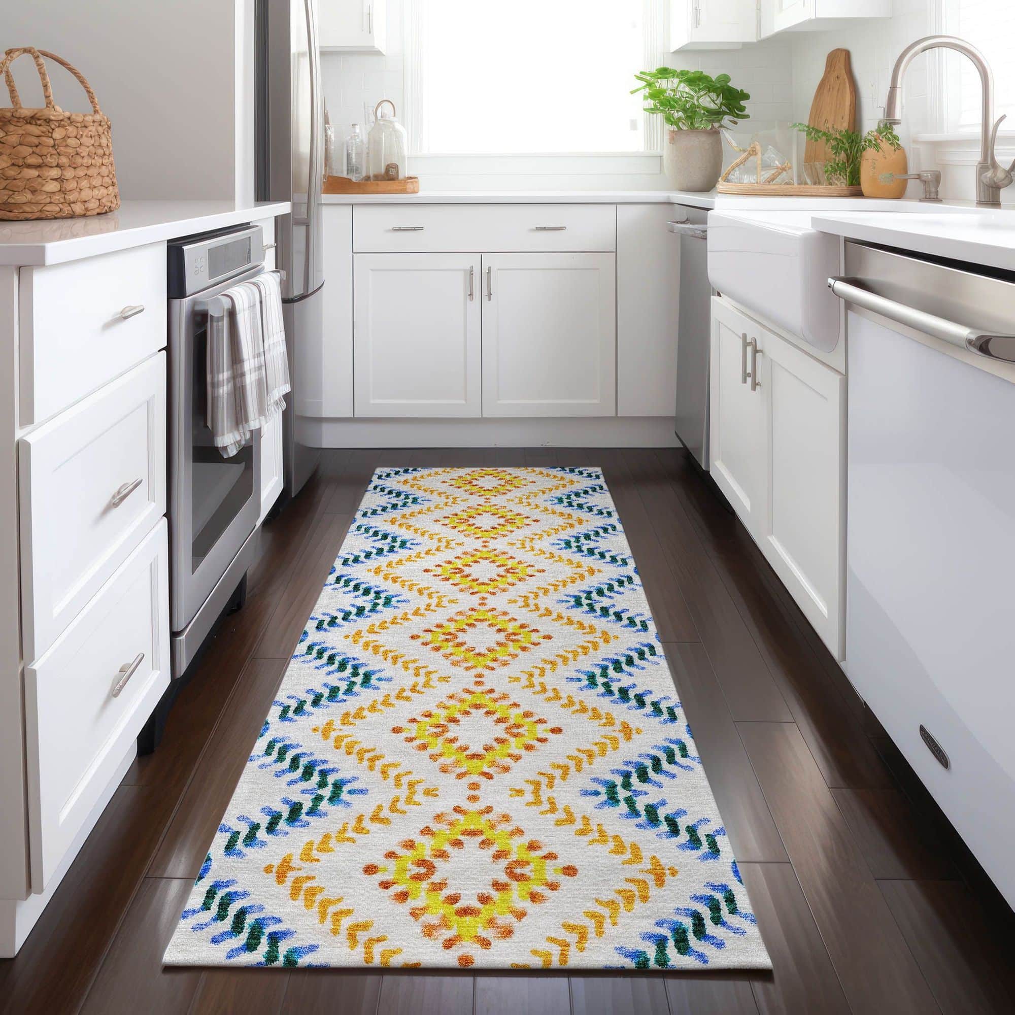 Machine Washable Ivory Rug - Indoor / Outdoor - Kids / Pet Friendly Geometric Print Rug