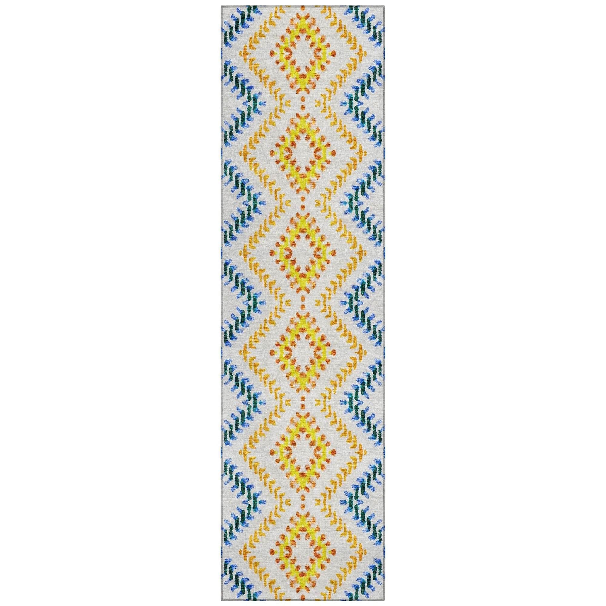 Machine Washable Ivory Rug - Indoor / Outdoor - Kids / Pet Friendly Geometric Print Rug