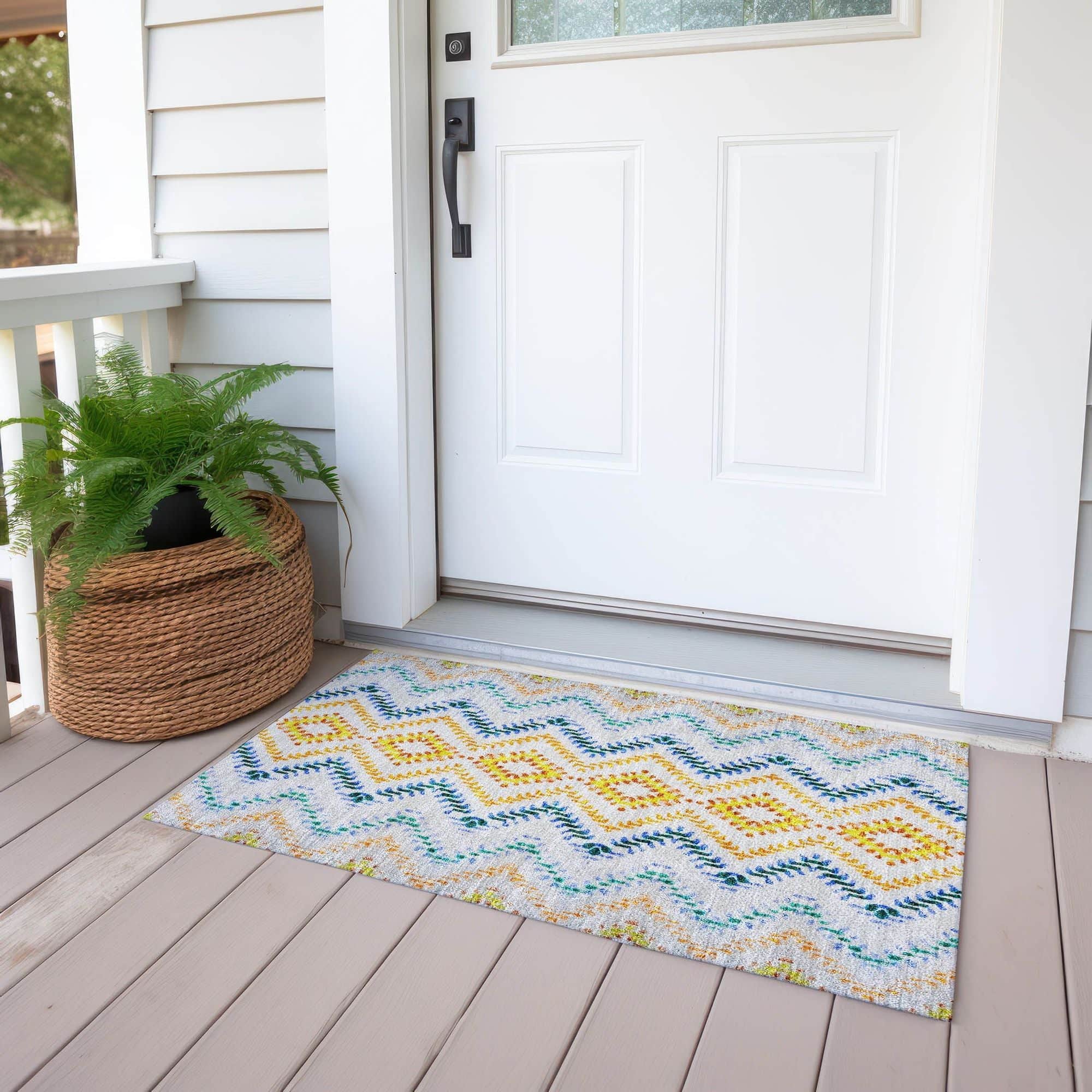 Machine Washable Ivory Rug - Indoor / Outdoor - Kids / Pet Friendly Geometric Print Rug