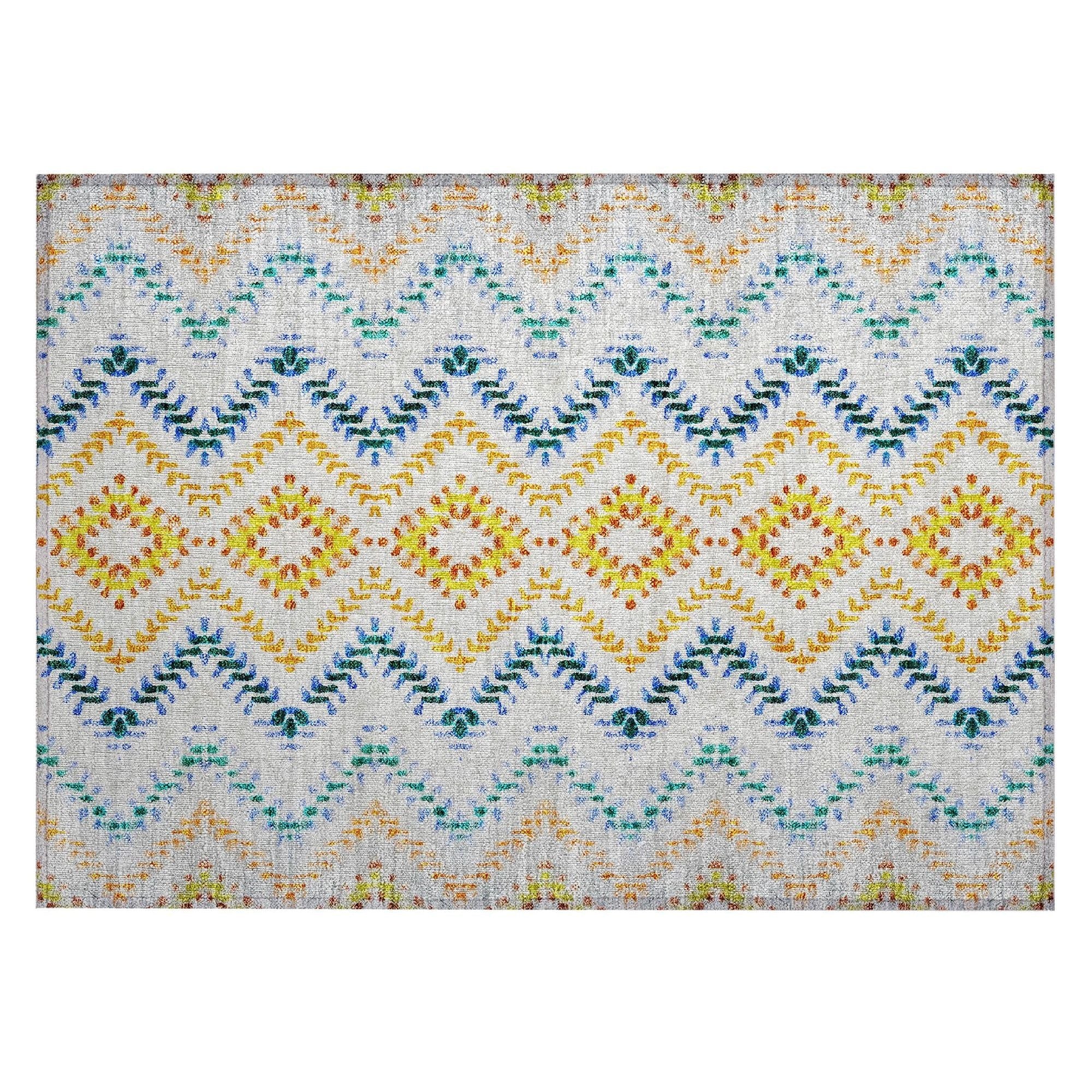 Machine Washable Ivory Rug - Indoor / Outdoor - Kids / Pet Friendly Geometric Print Rug